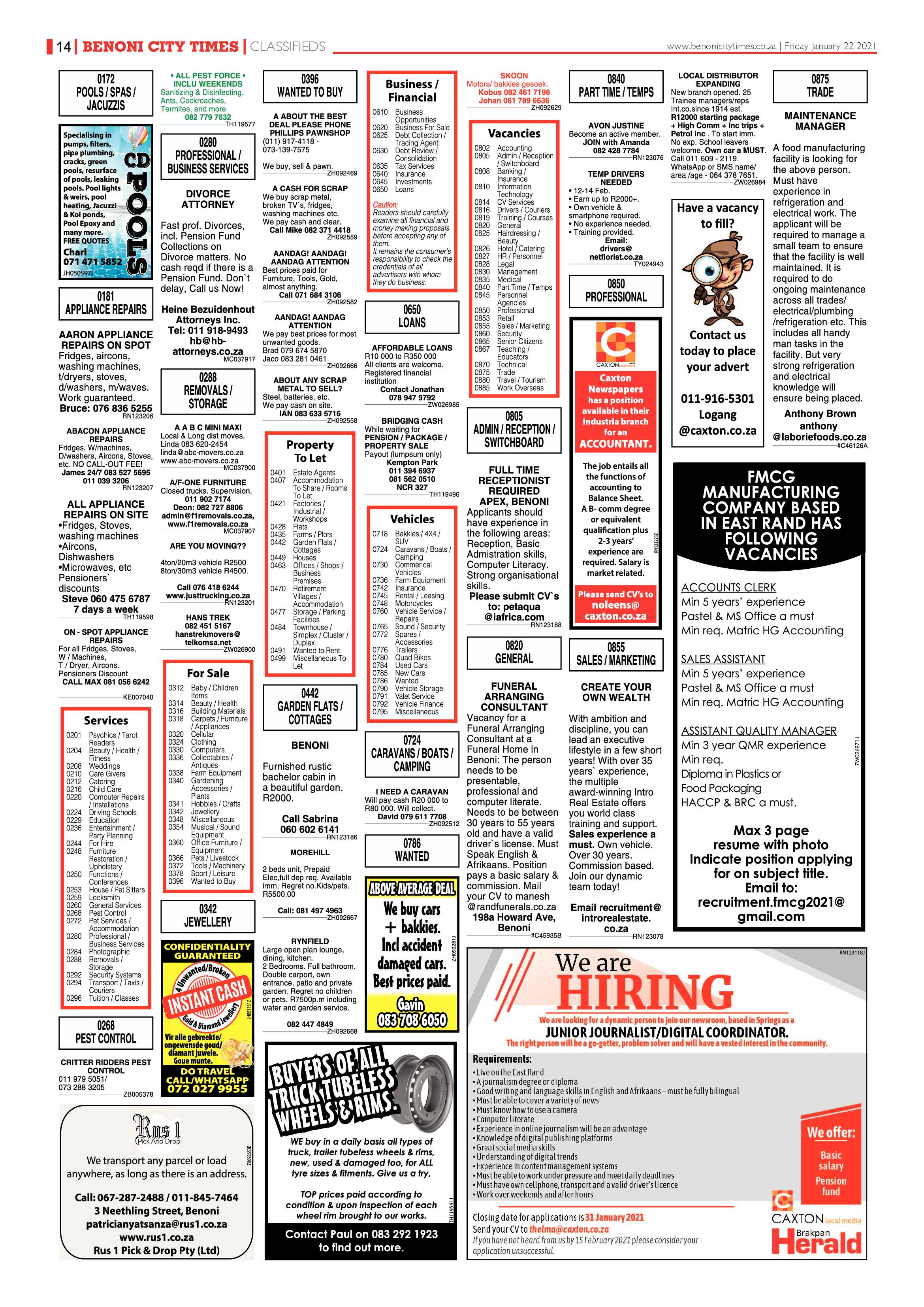 Benoni City Times 21  january 2021 page 14