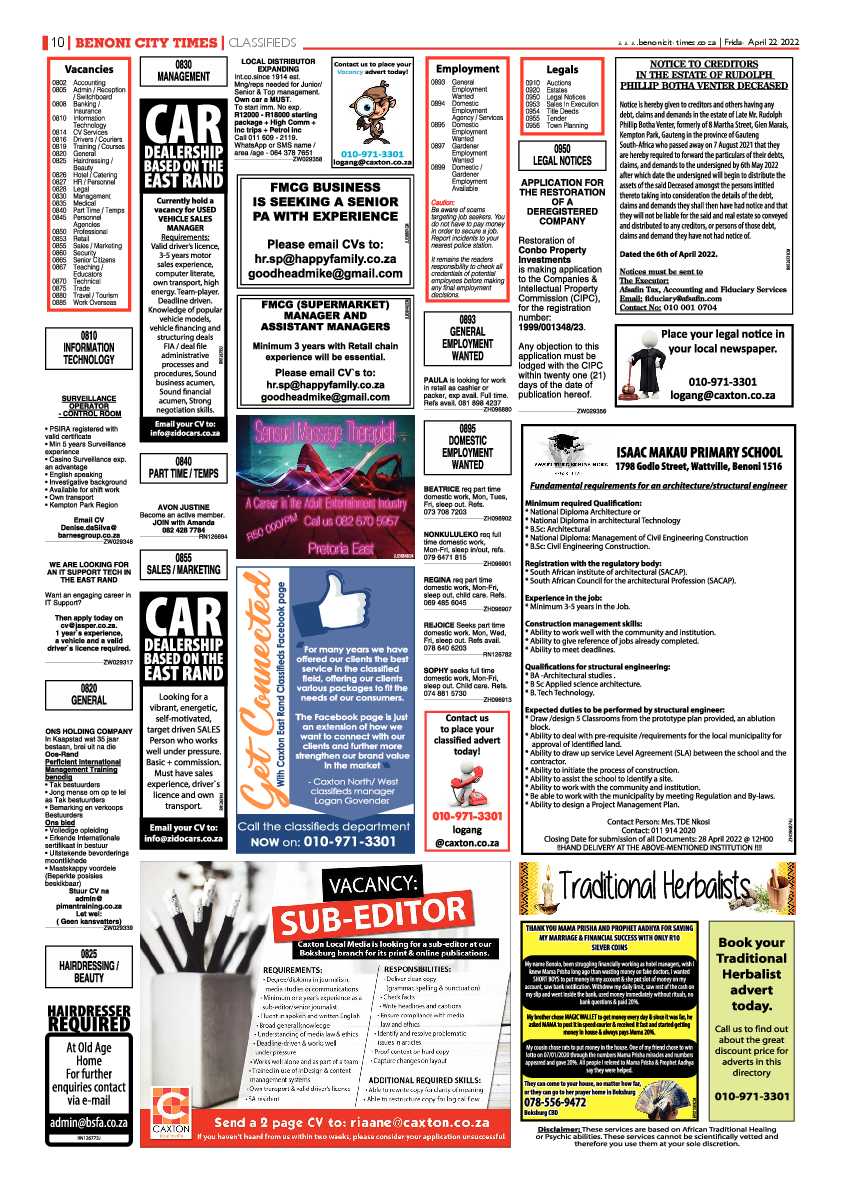 Benoni City Times 22 April 2022 page 14