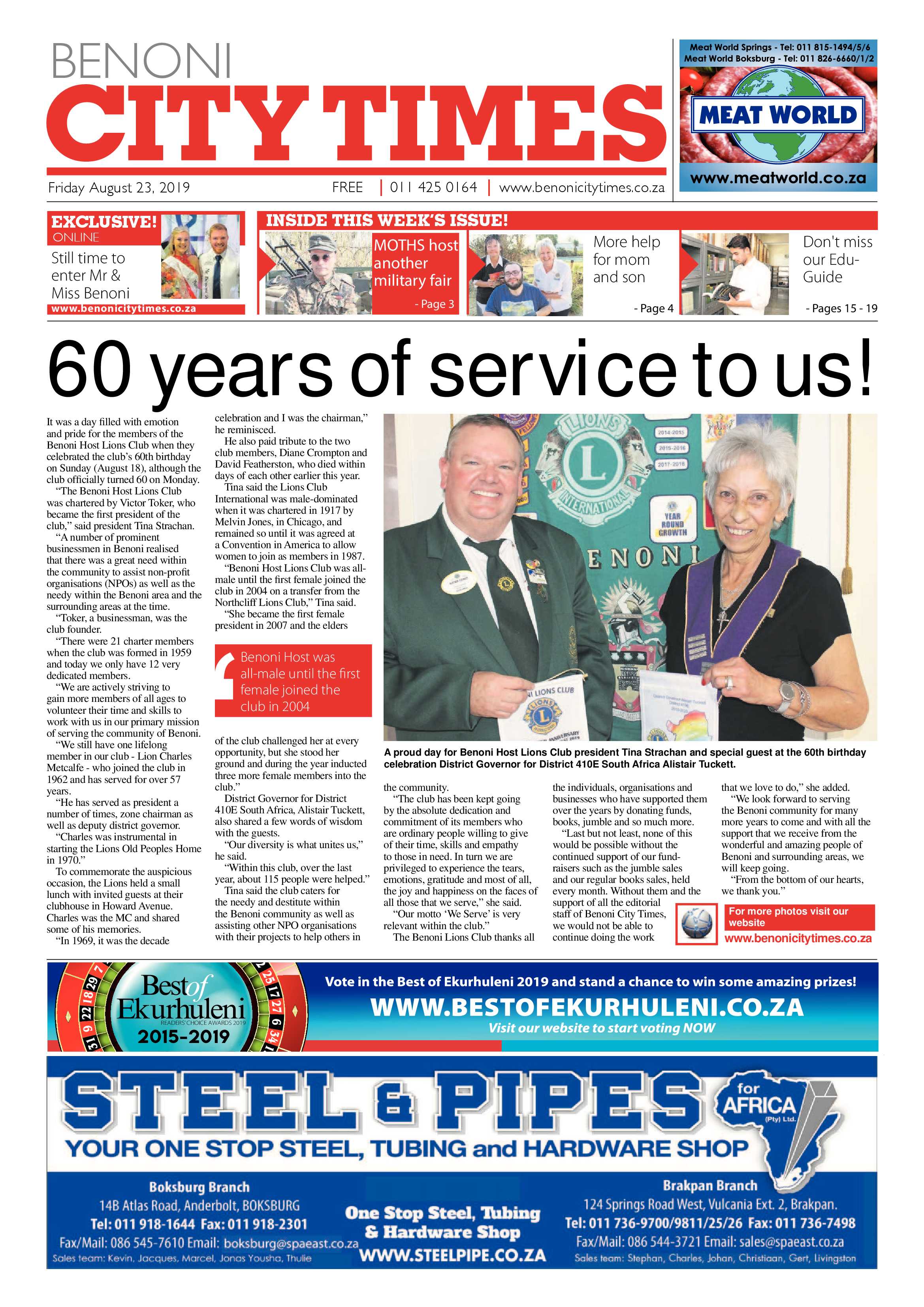 Benoni City Times 22 August 2018 page 1