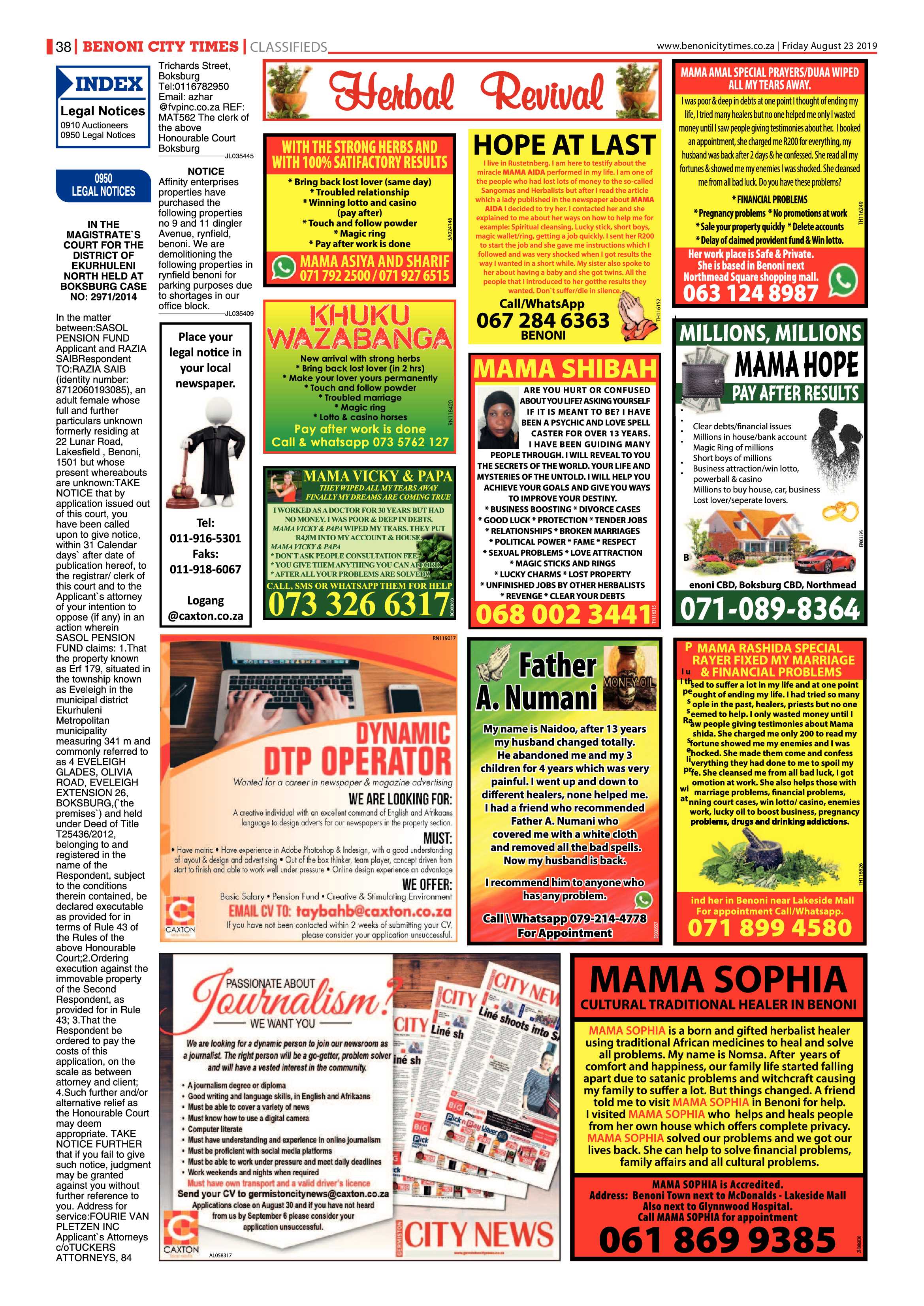 Benoni City Times 22 August 2019 page 38