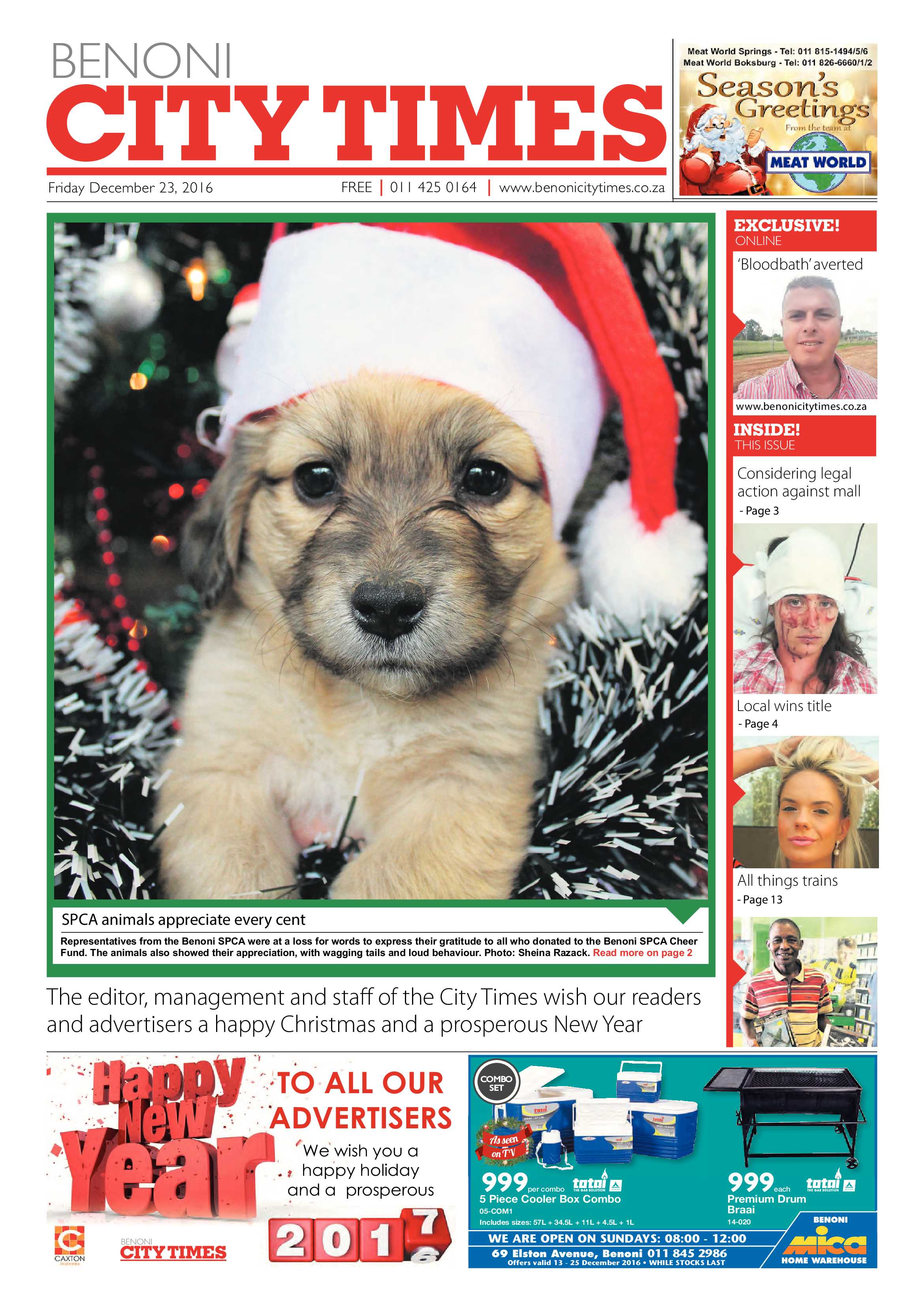 Benoni City Times 22 December 2016 page 1