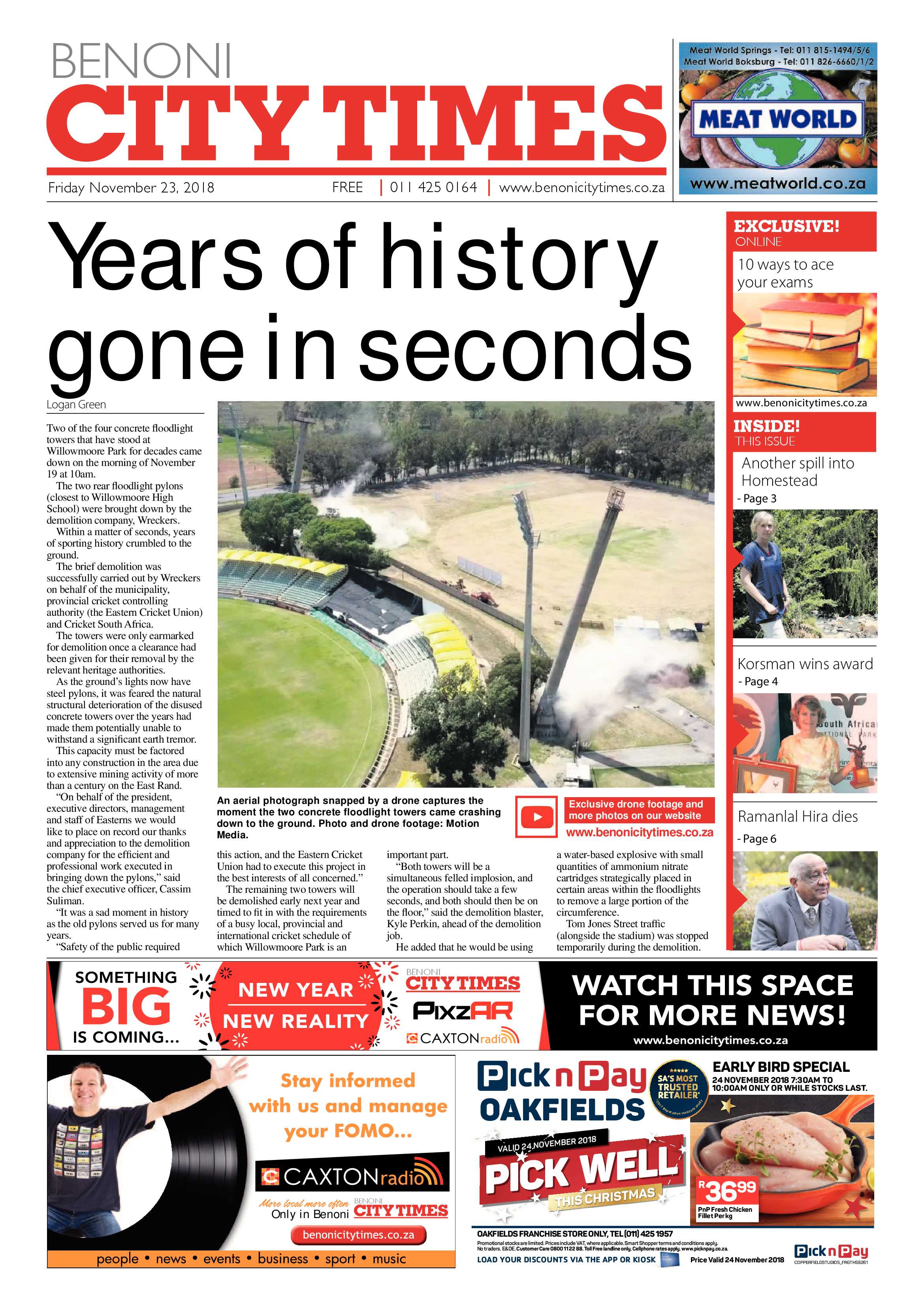 Benoni City Times 22 November 2018 page 1