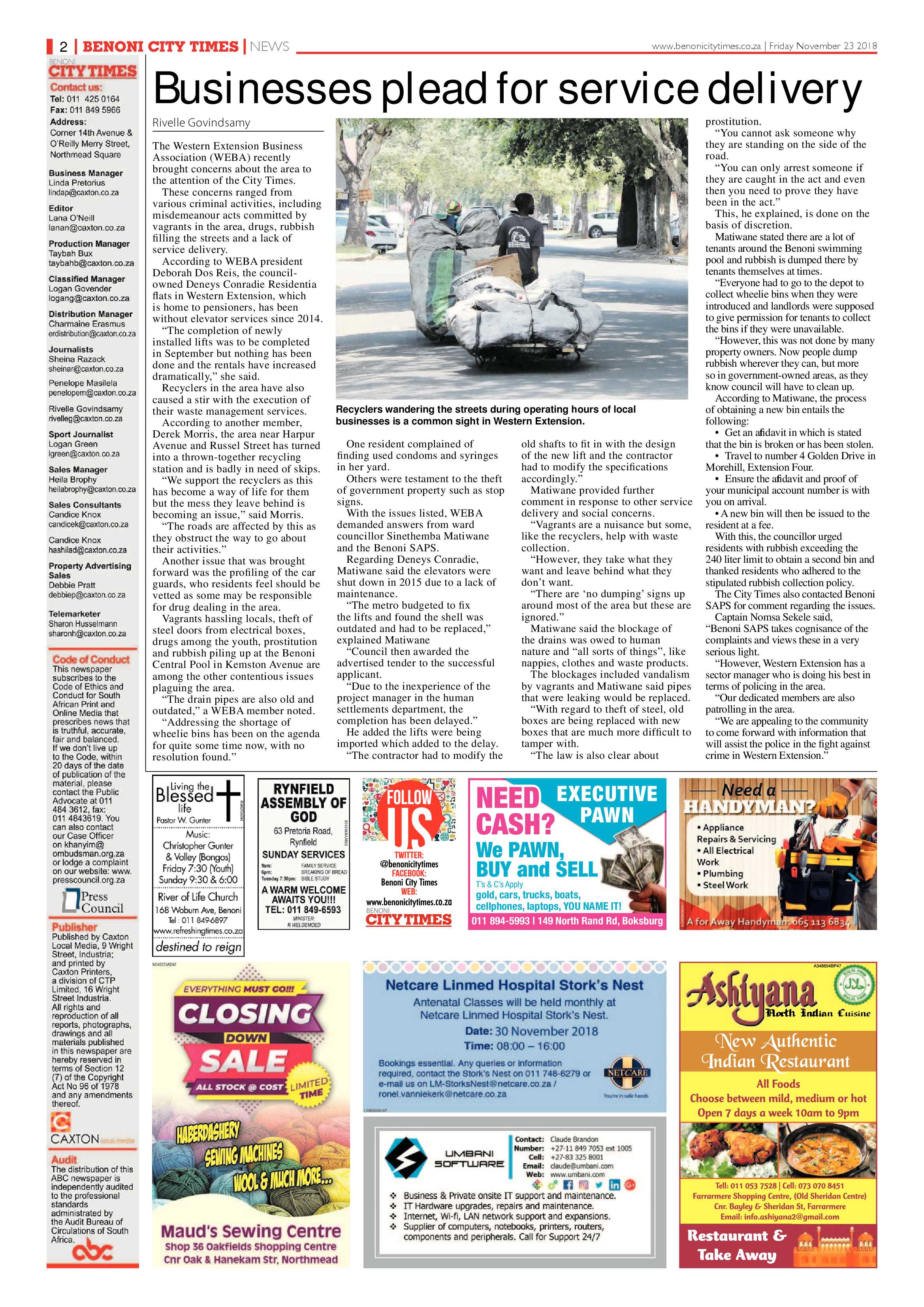 Benoni City Times 22 November 2018 page 2