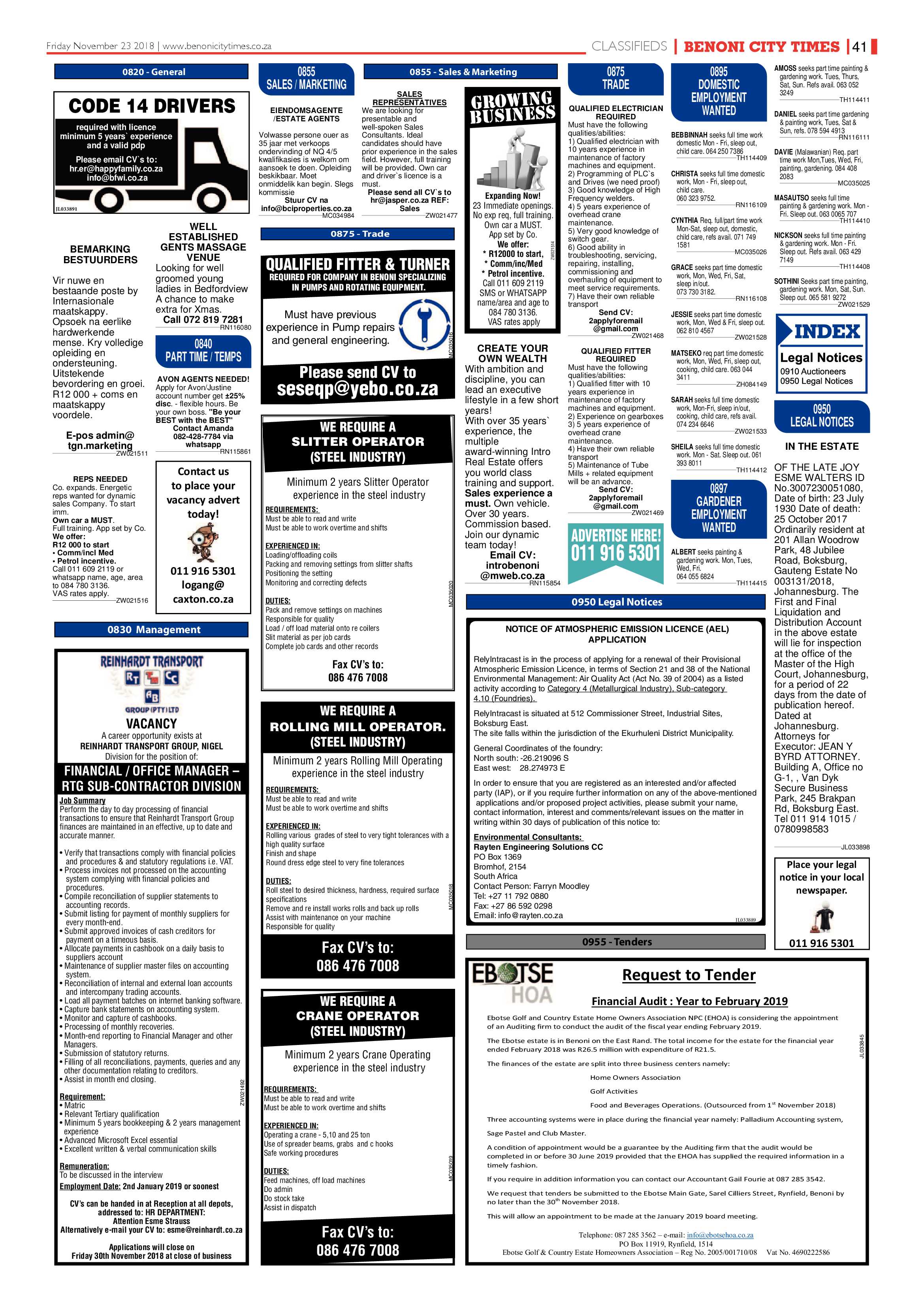Benoni City Times 22 November 2018 page 41