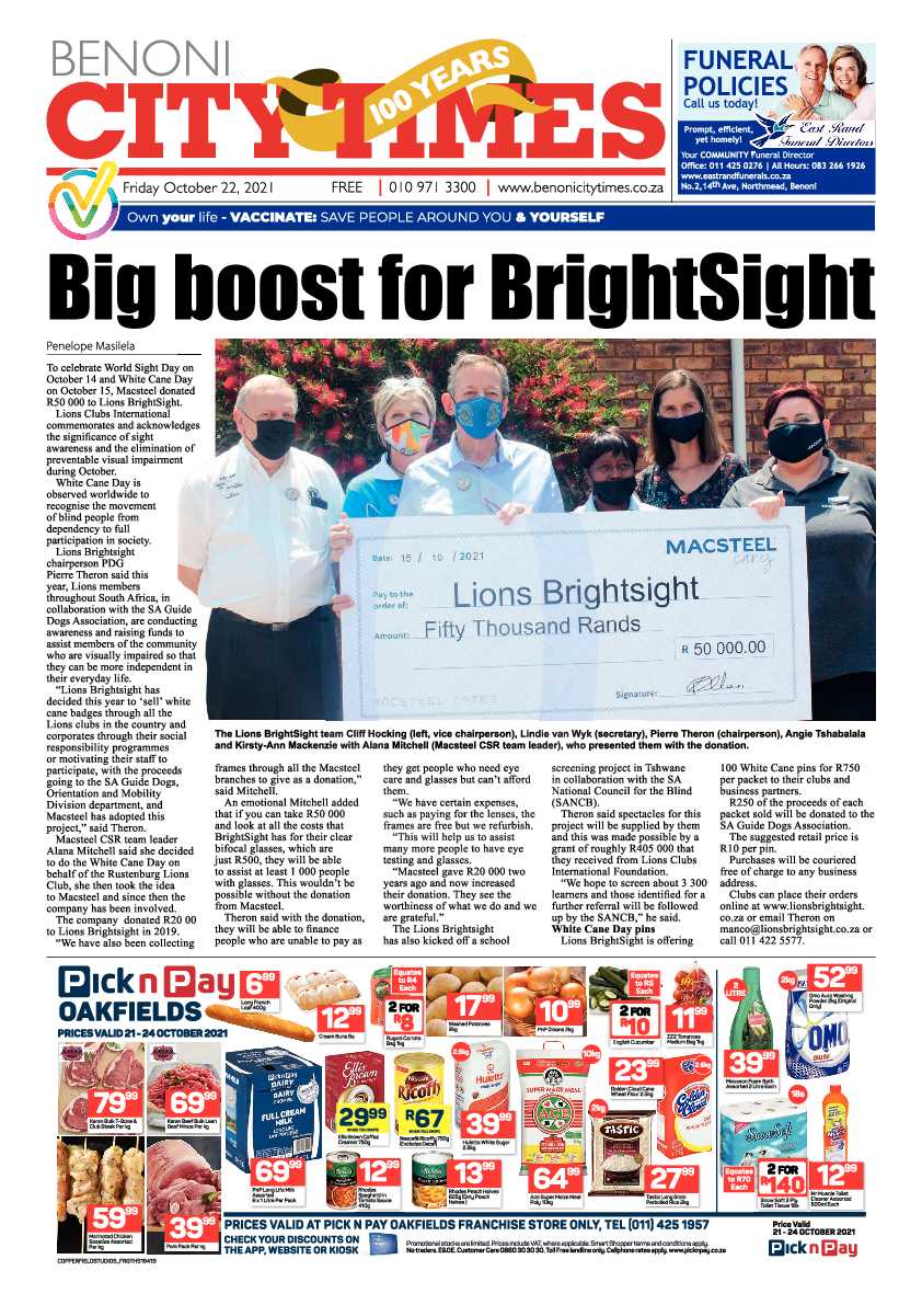 Benoni City Times 22 October 2021 page 1