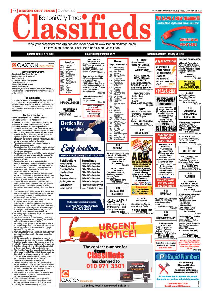 Benoni City Times 22 October 2021 page 16
