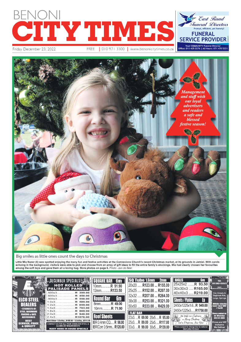 Benoni City Times 23 Dec 2022 page 1