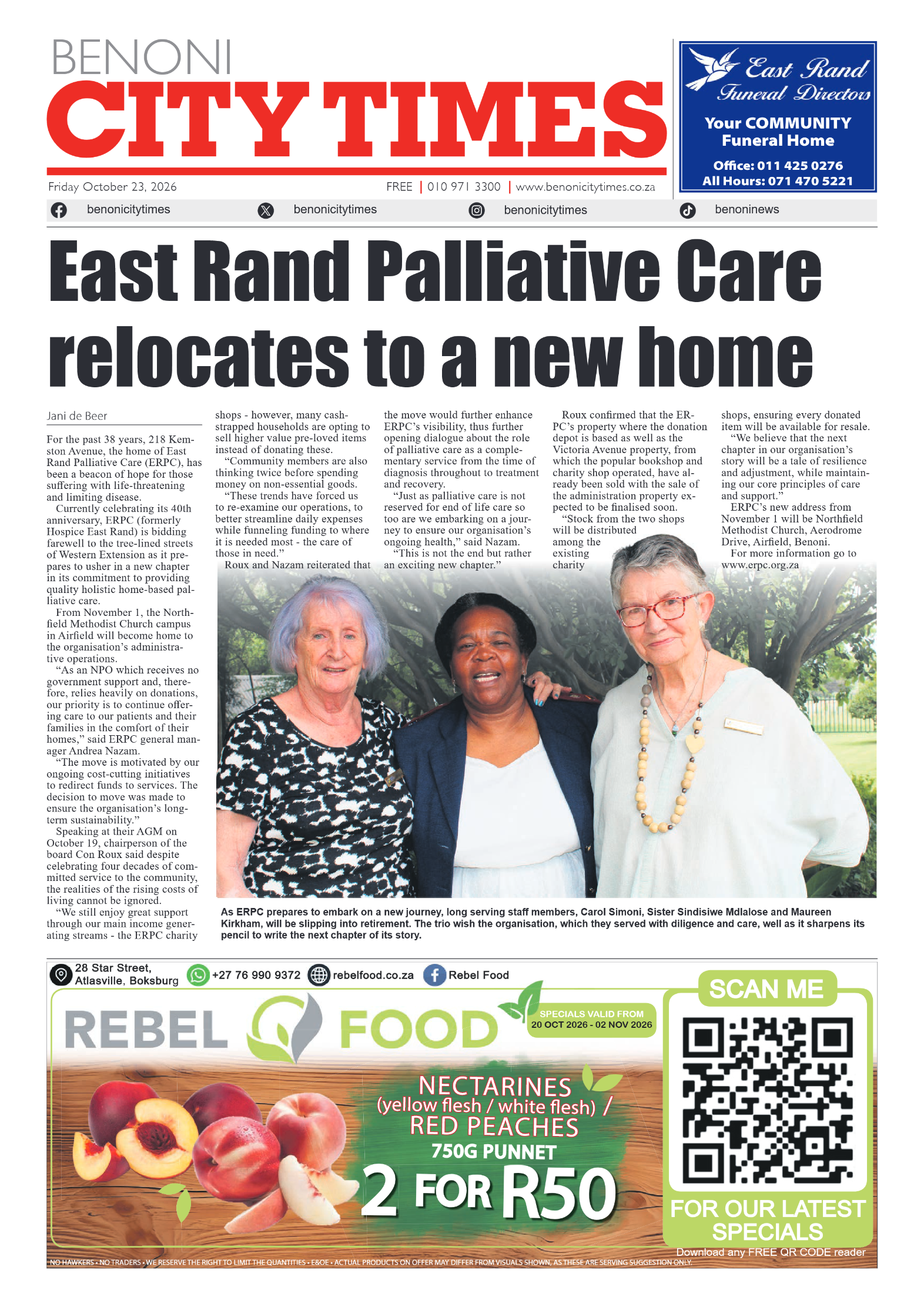Benoni City Times 23 October 2026 page 1