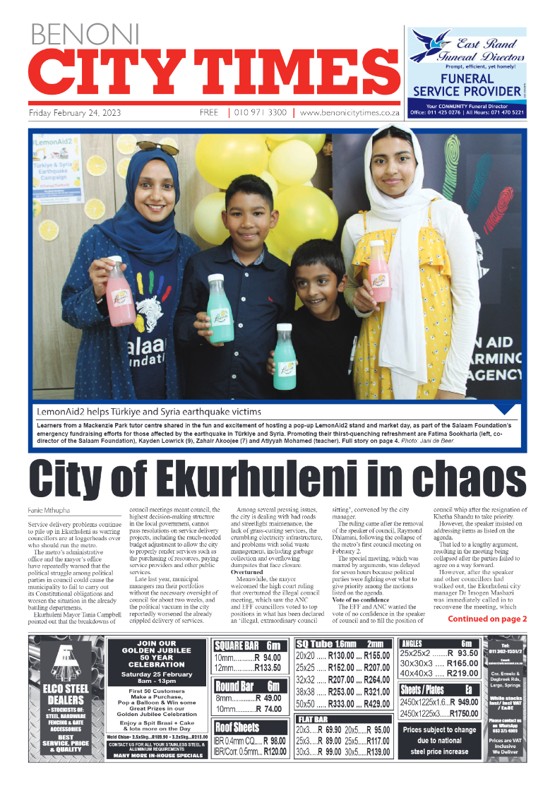 Benoni City Times 24 February 2023 page 1