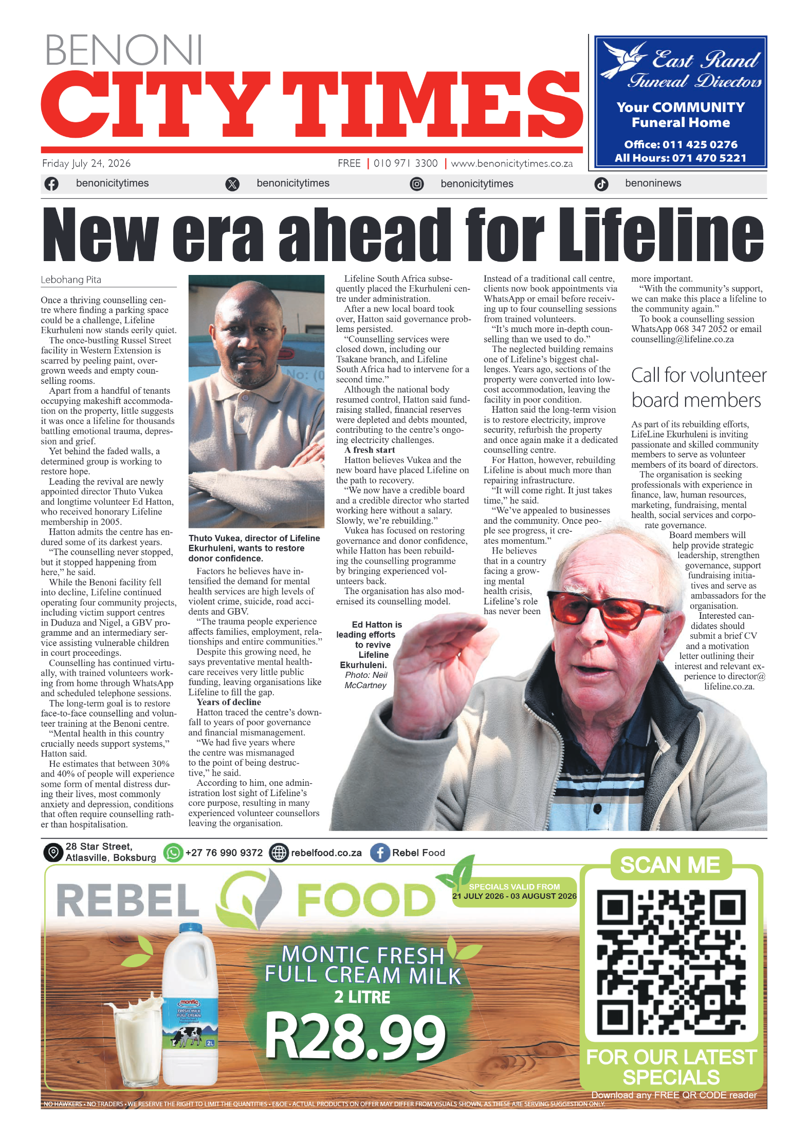 Benoni City Times 24 July 2026 page 1