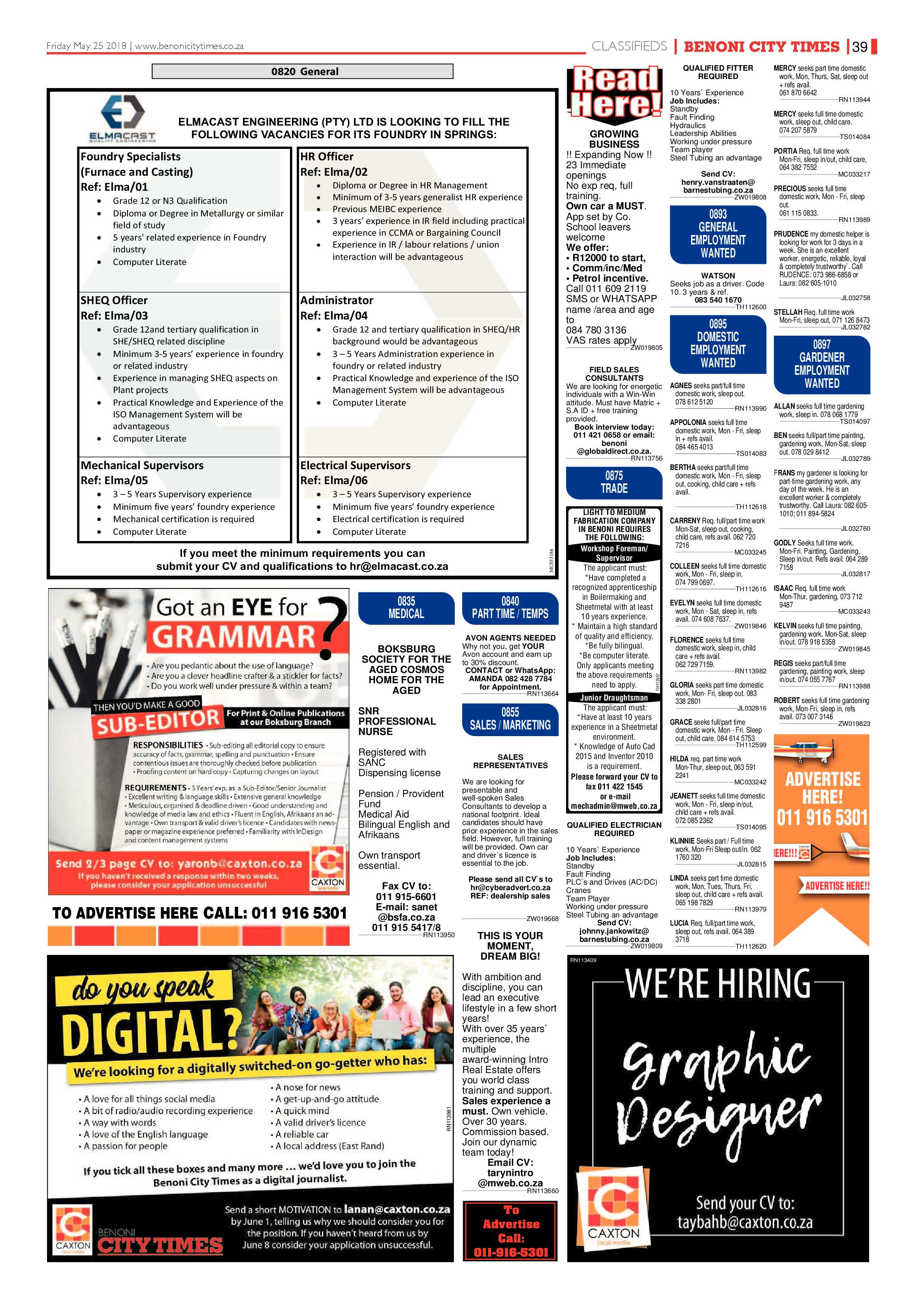 Benoni City Times 24 May 2018 page 39