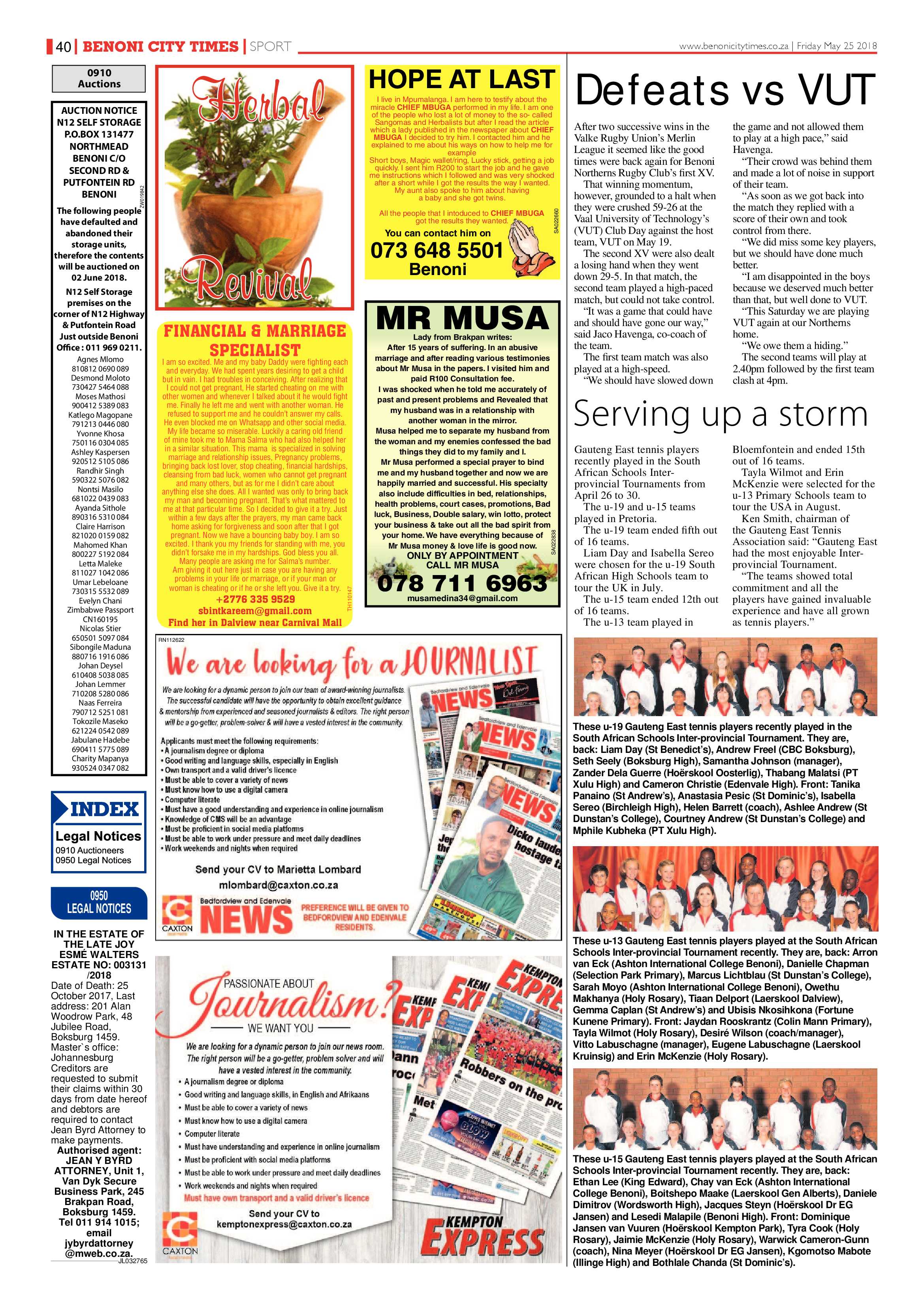 Benoni City Times 24 May 2018 page 40