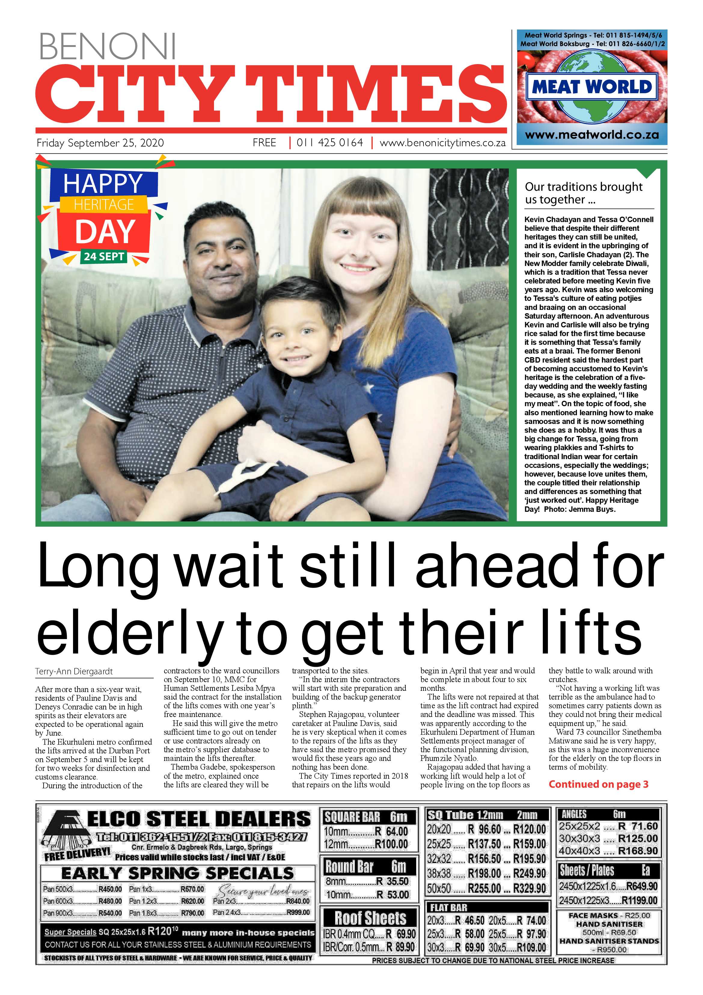 Benoni City Times 24 September 2020 page 1