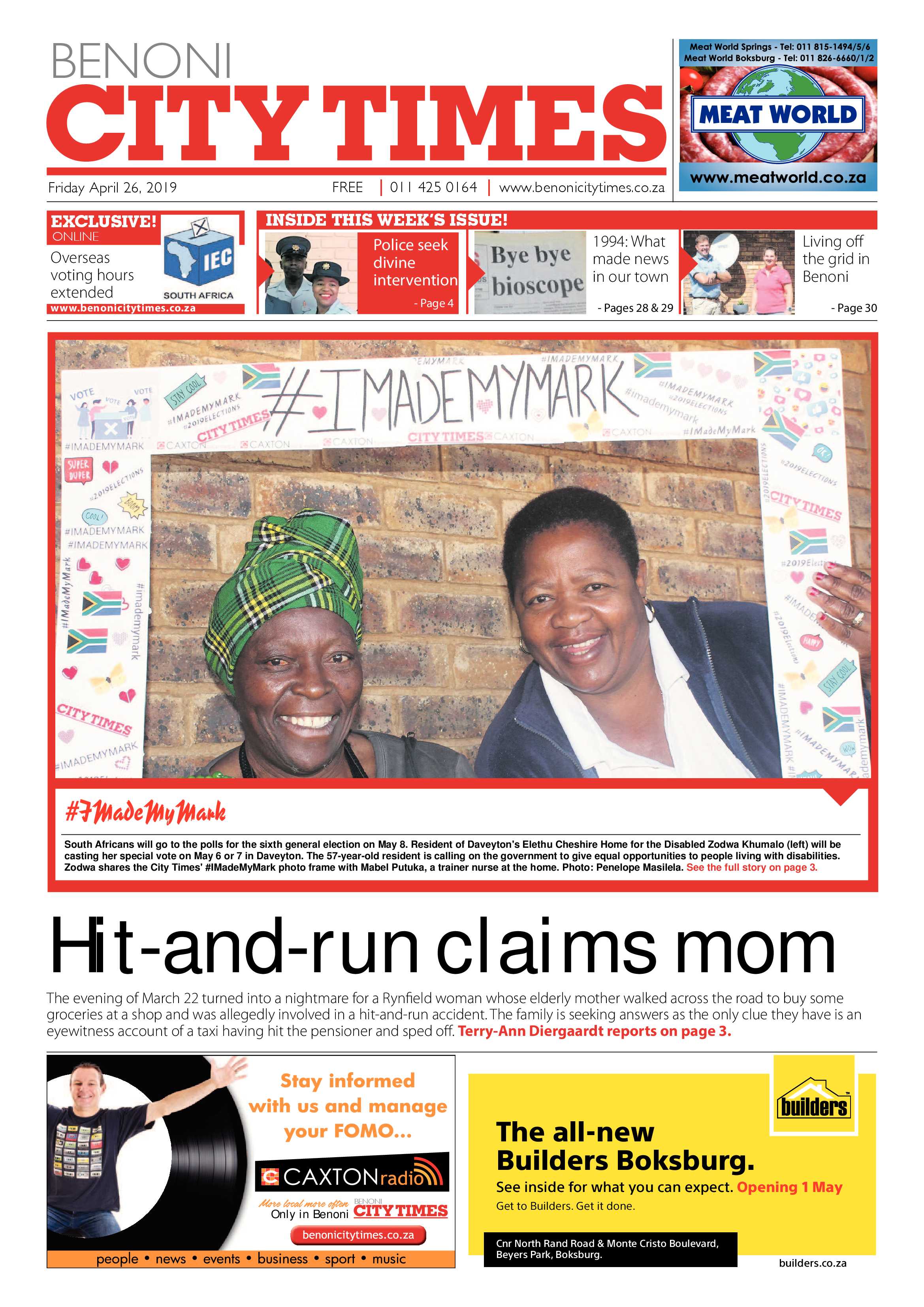 Benoni City Times 25 April 2019 page 1