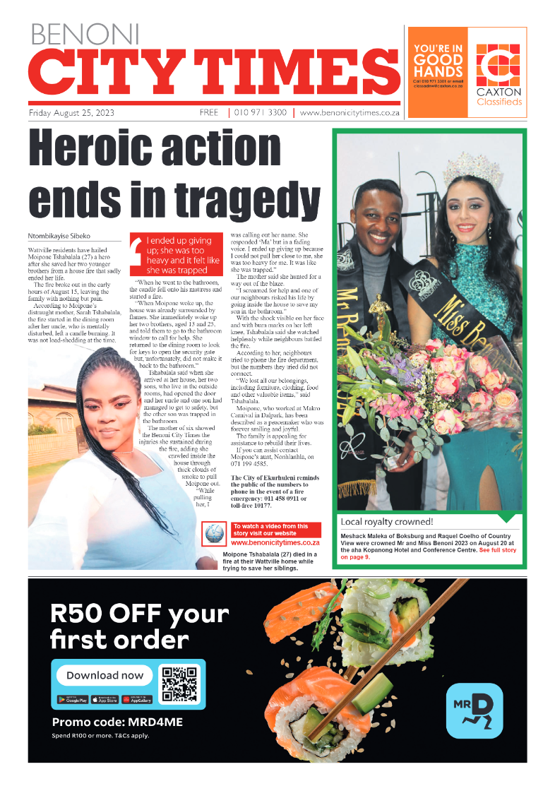 Benoni City Times 25 August 2023 page 1