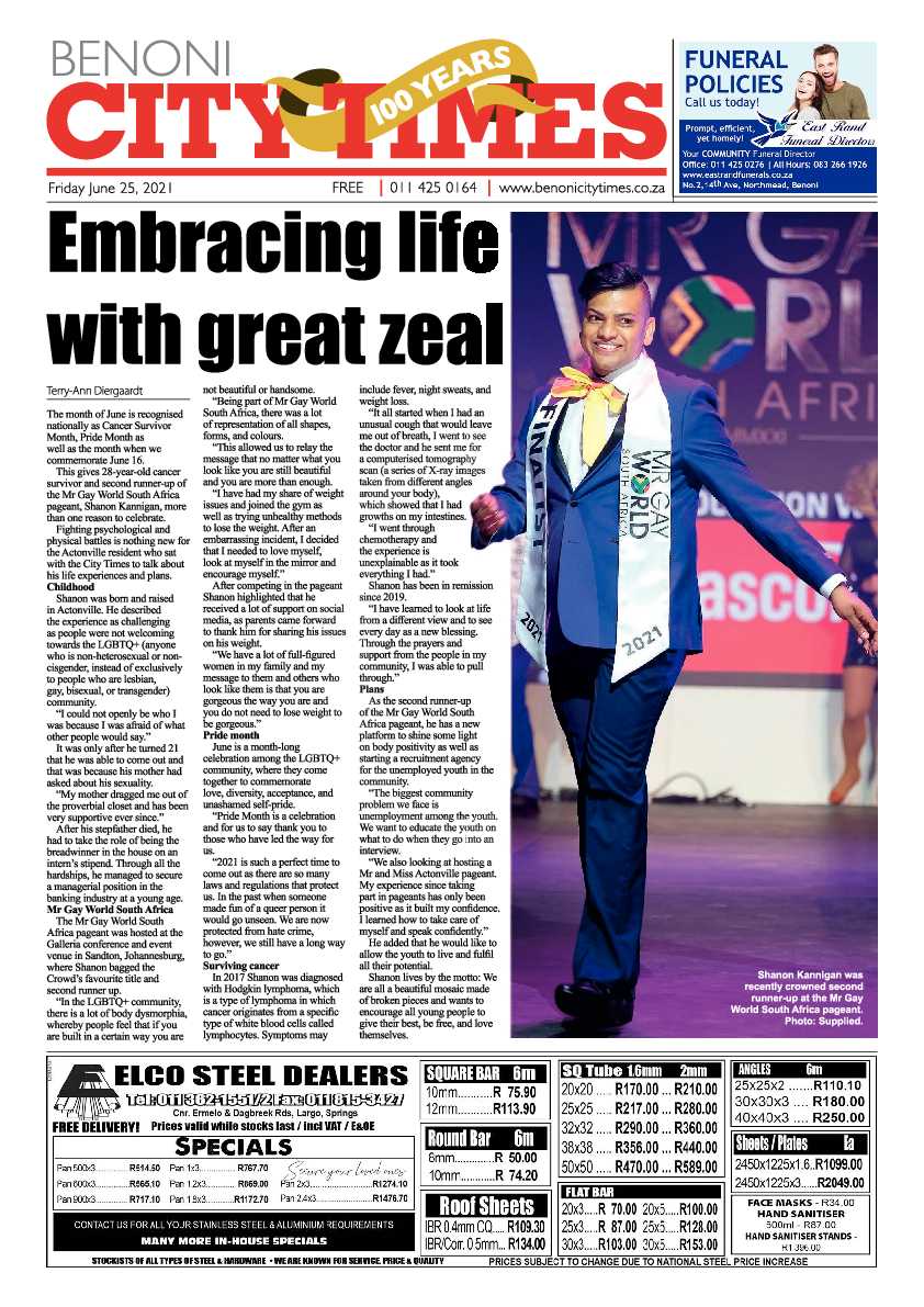 Benoni City Times 25 June 2021 page 1