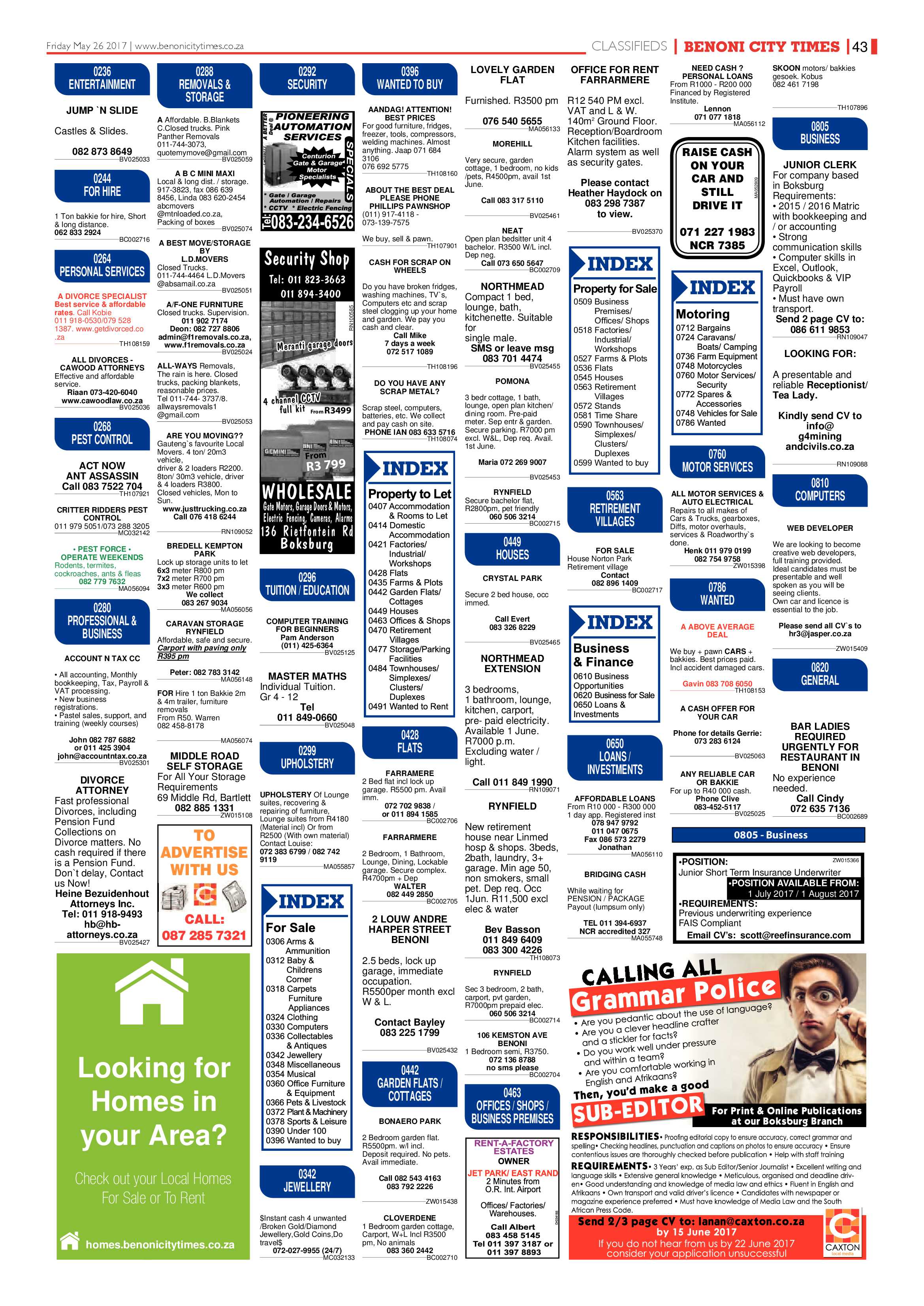 Benoni City Times 25 May 2017 page 43