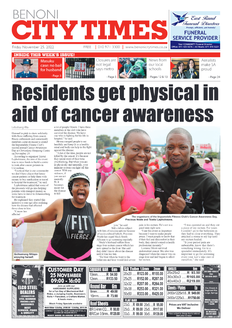 Benoni City Times 25 Nov 2022 page 1