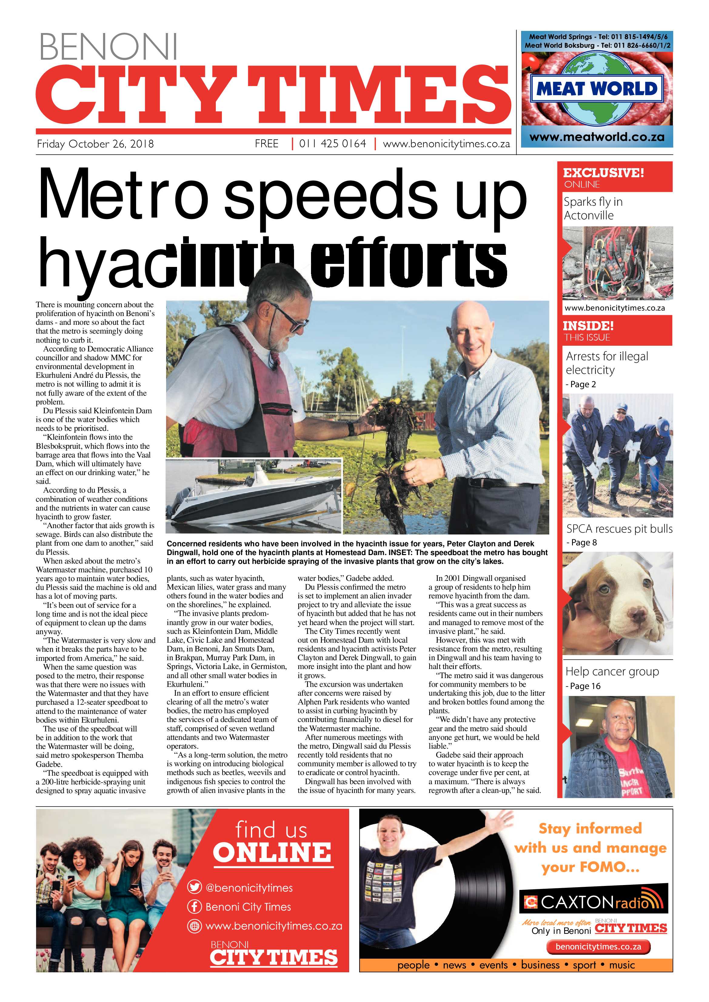 Benoni City Times 25 October 2018 page 1
