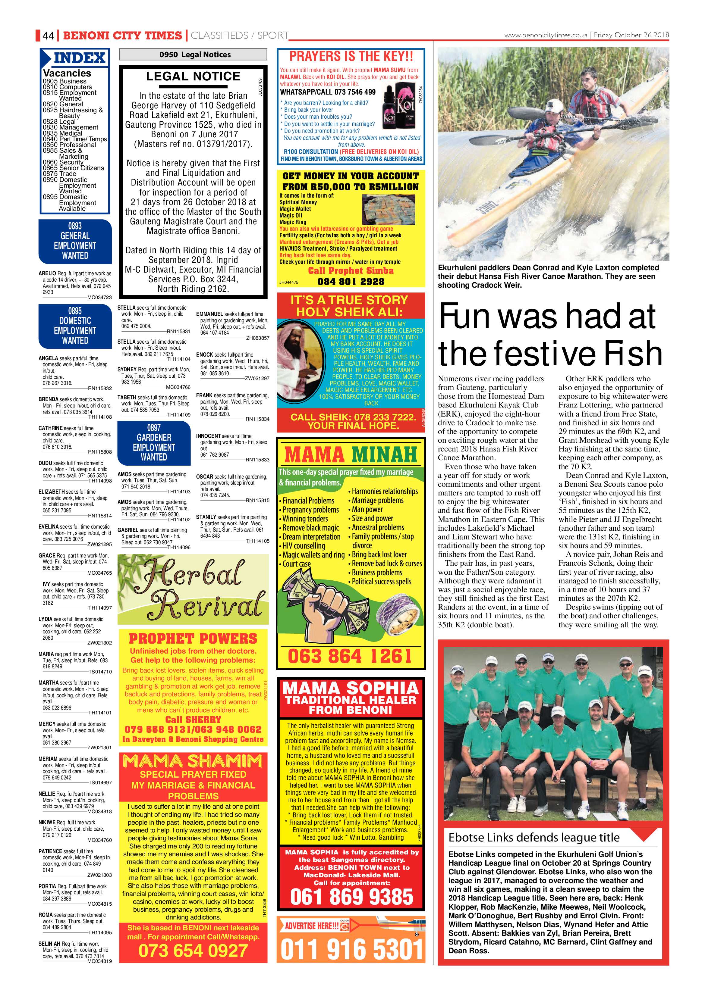 Benoni City Times 25 October 2018 page 44