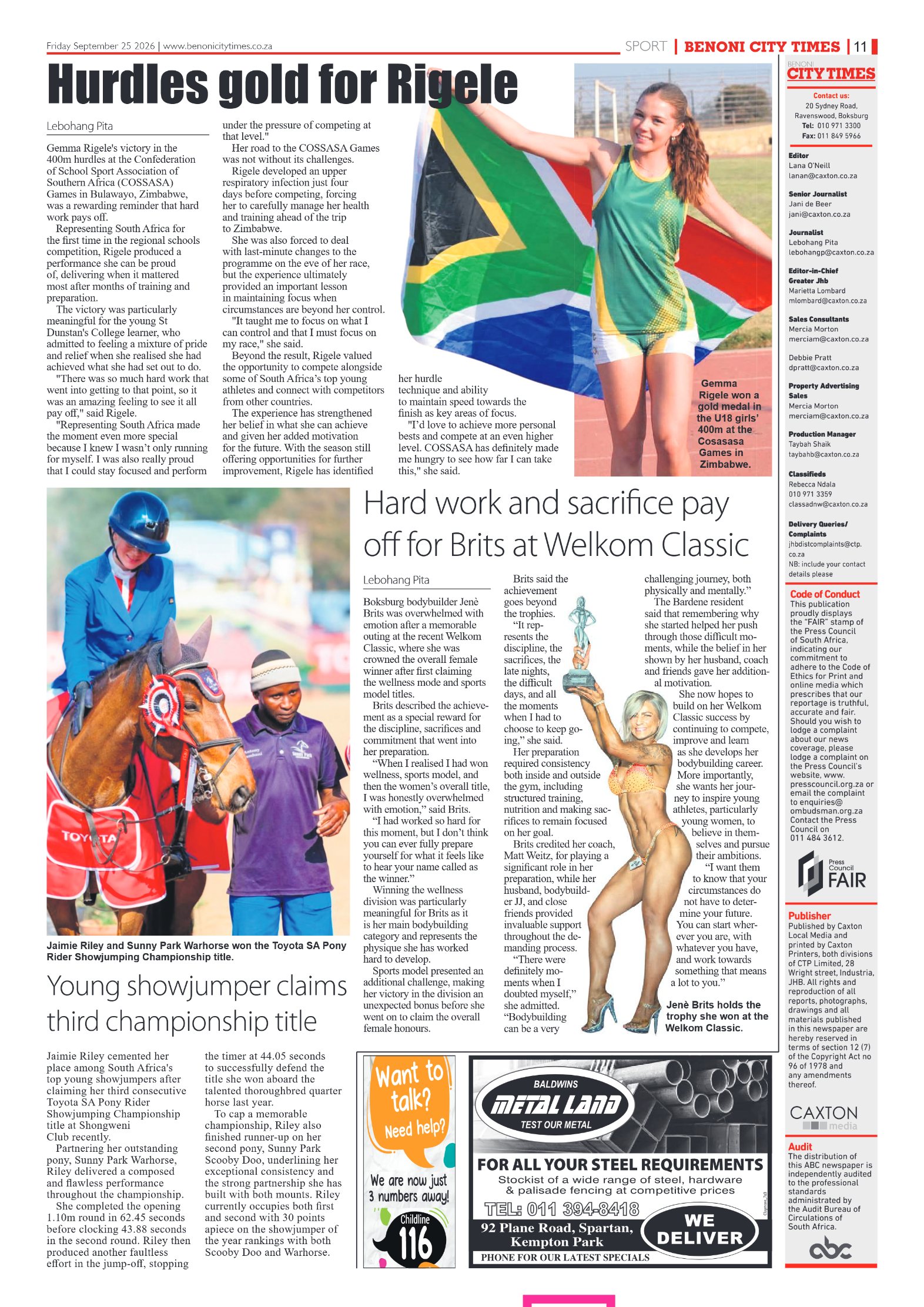Benoni City Times 25 September 2026 page 11