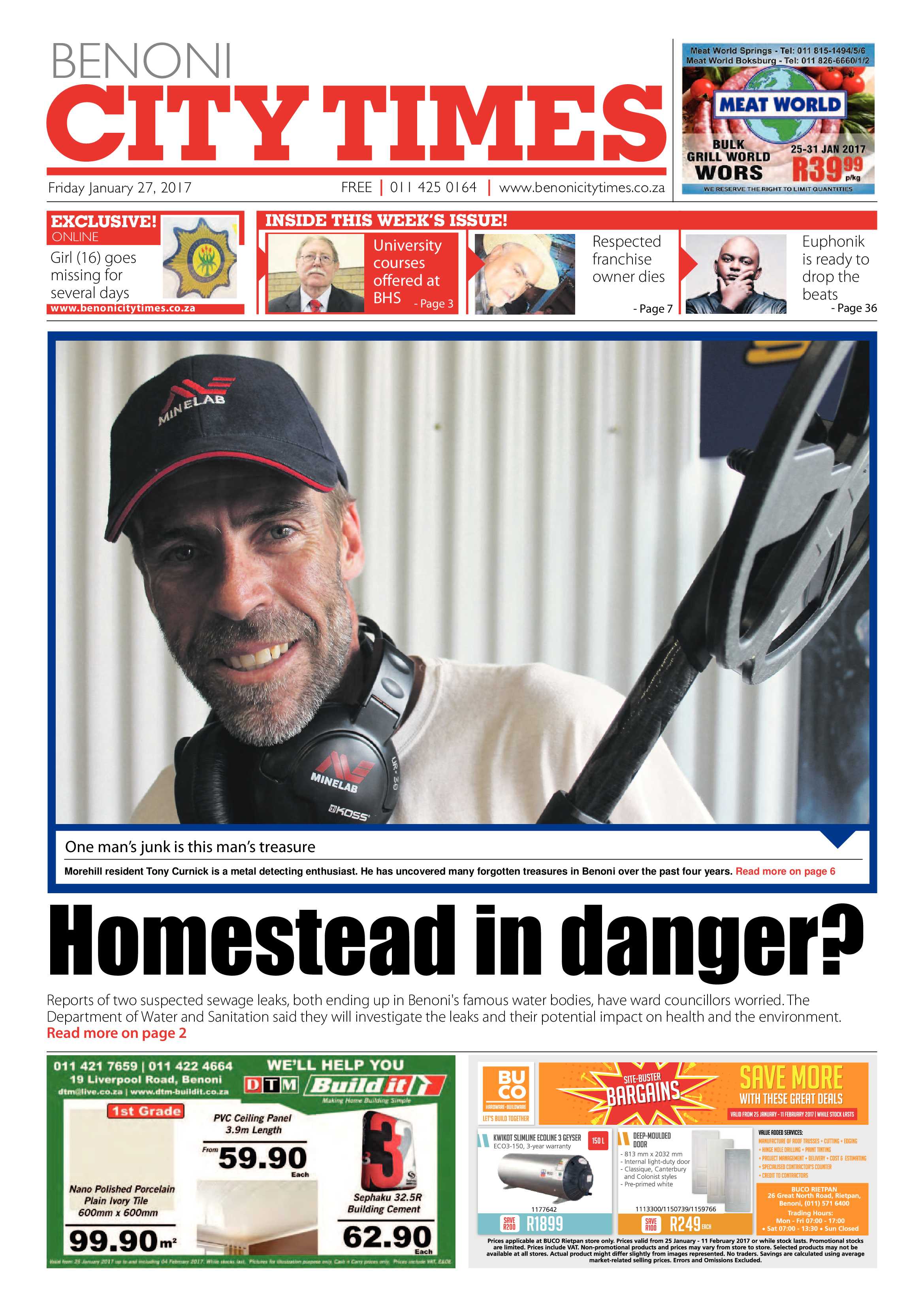 Benoni City Times 26 January 2017 page 1