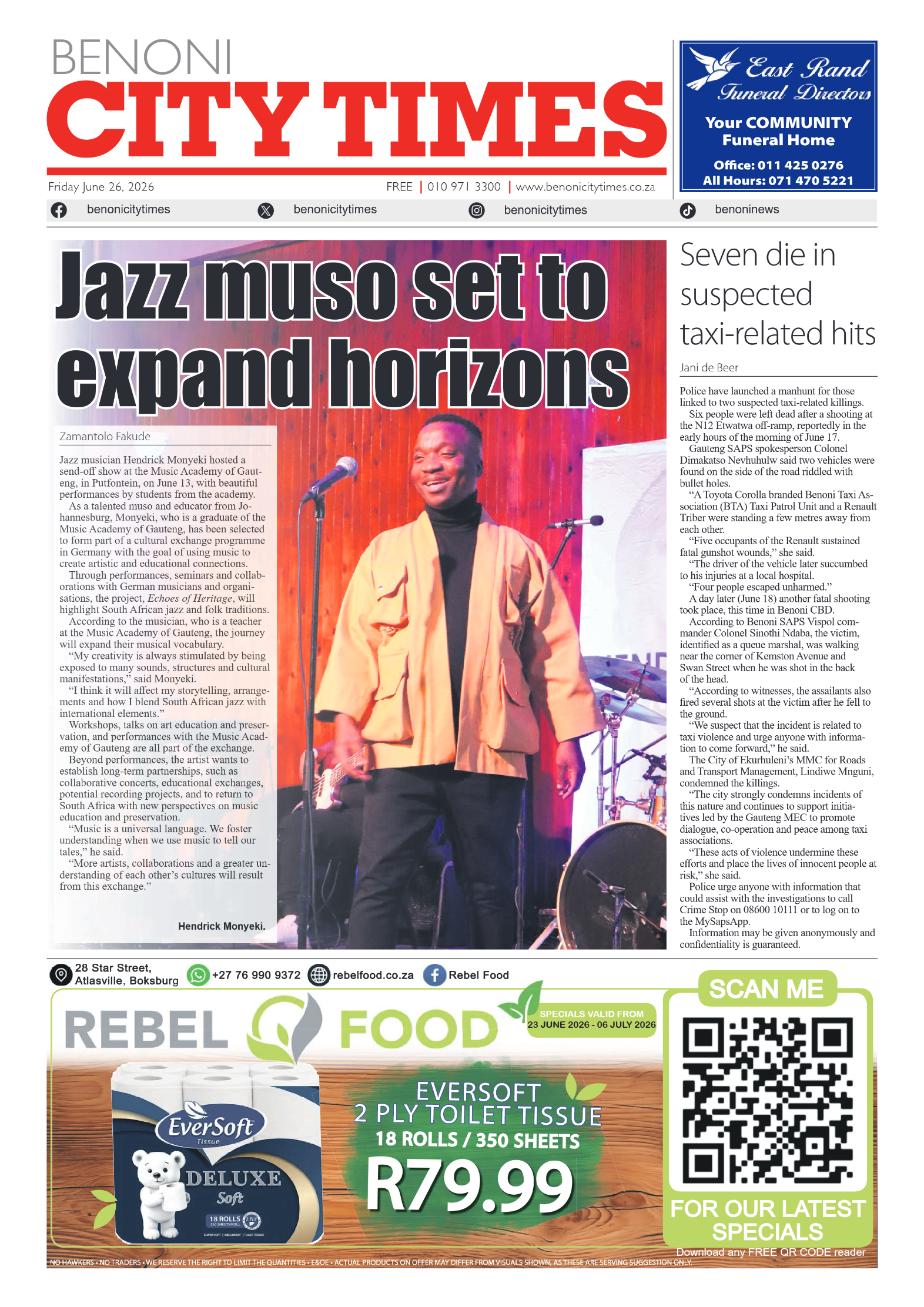 Benoni City Times 26 June 2026 page 1