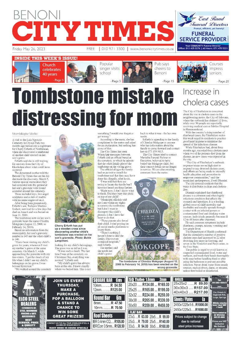 Benoni City Times 26 May 2023 page 1