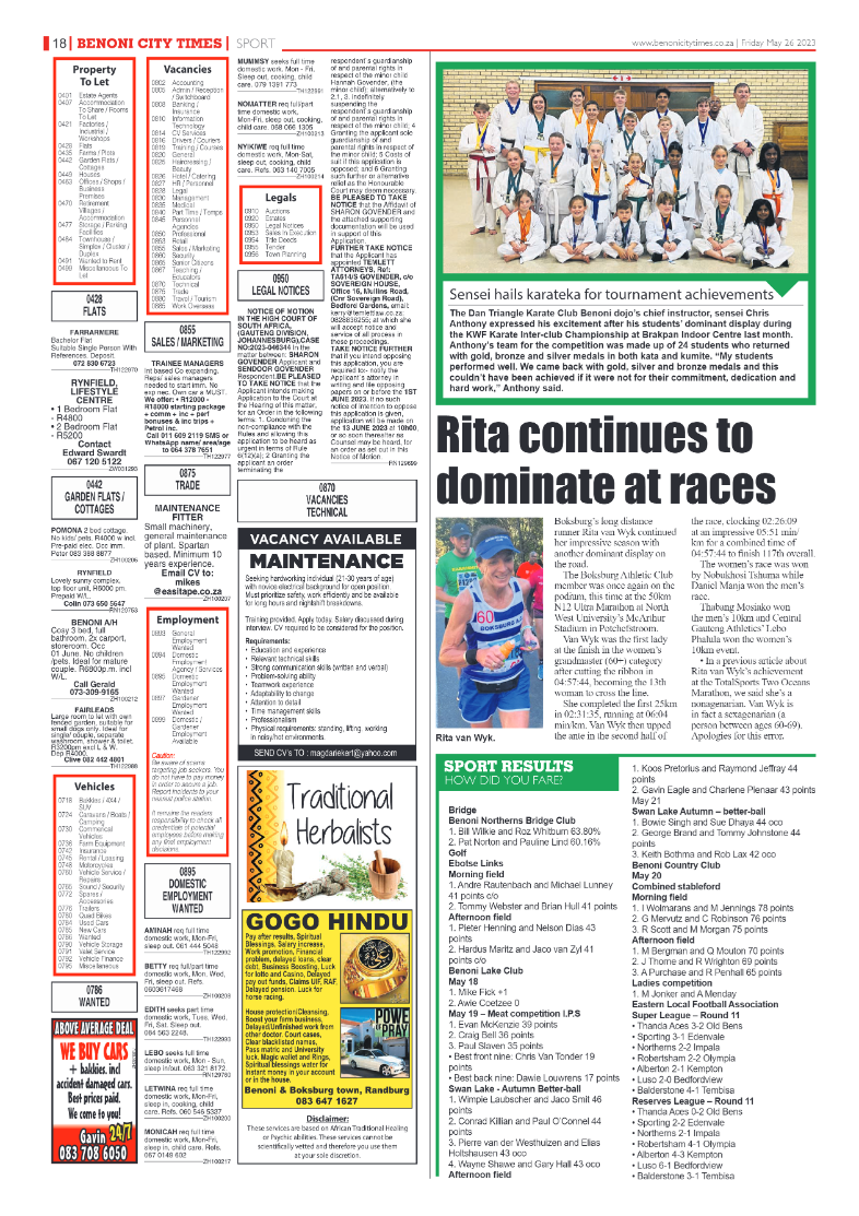 Benoni City Times 26 May 2023 page 18