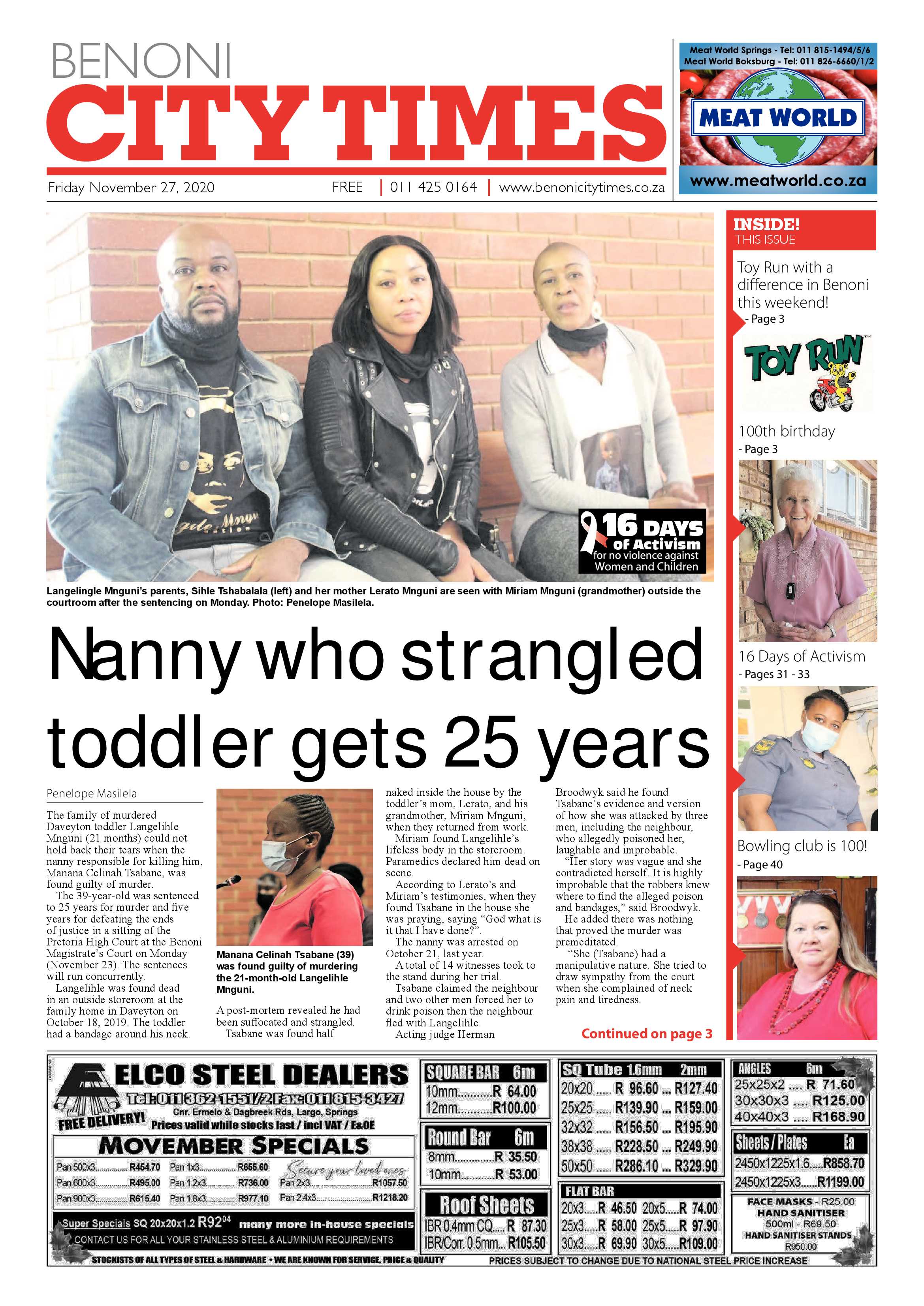 Benoni City Times 26 November 2020 page 1