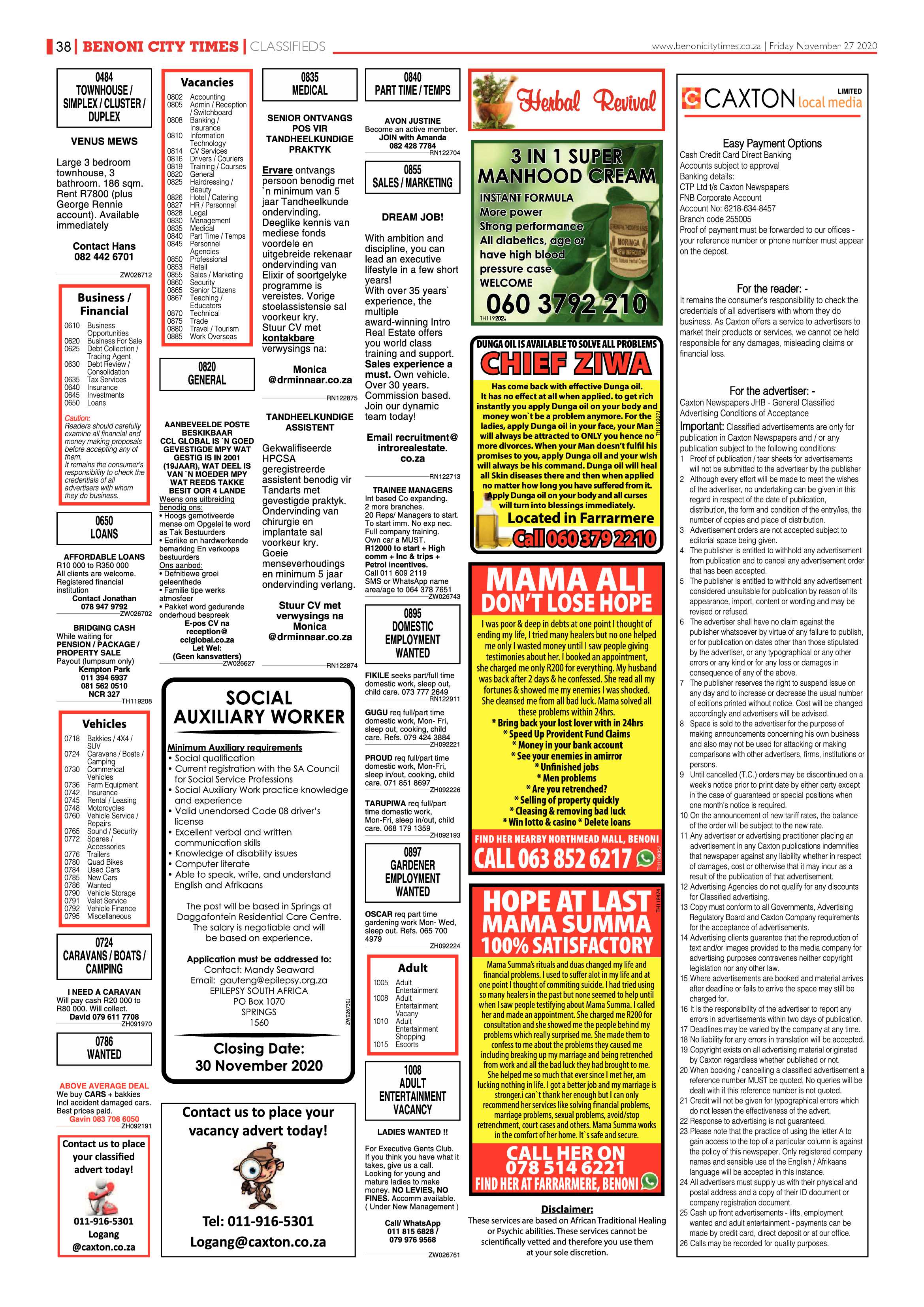 Benoni City Times 26 November 2020 page 38