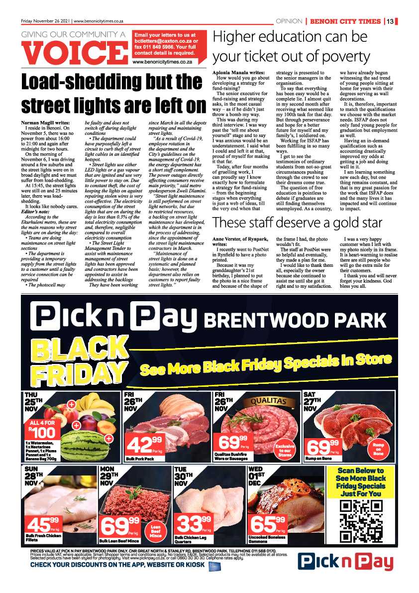 Benoni City Times 26 November 2021 page 13