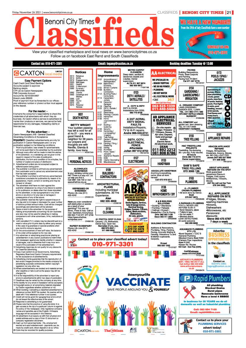 Benoni City Times 26 November 2021 page 21
