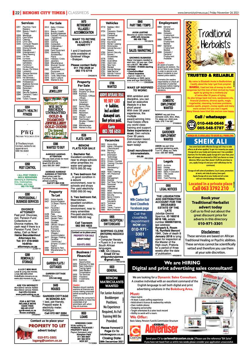 Benoni City Times 26 November 2021 page 22