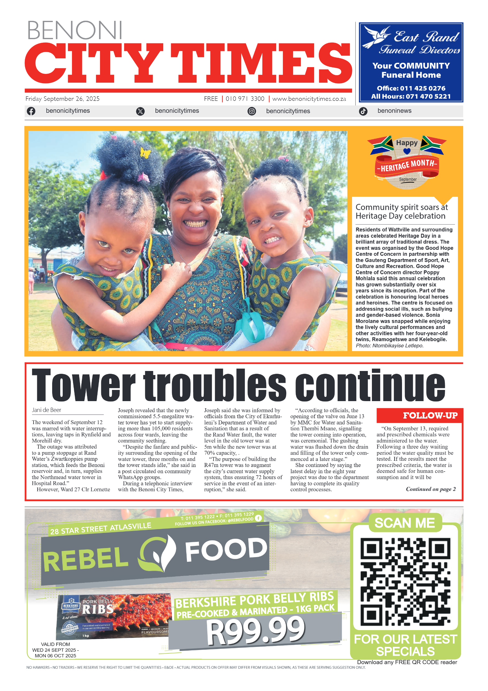 Benoni City Times 26 September 2025 page 1