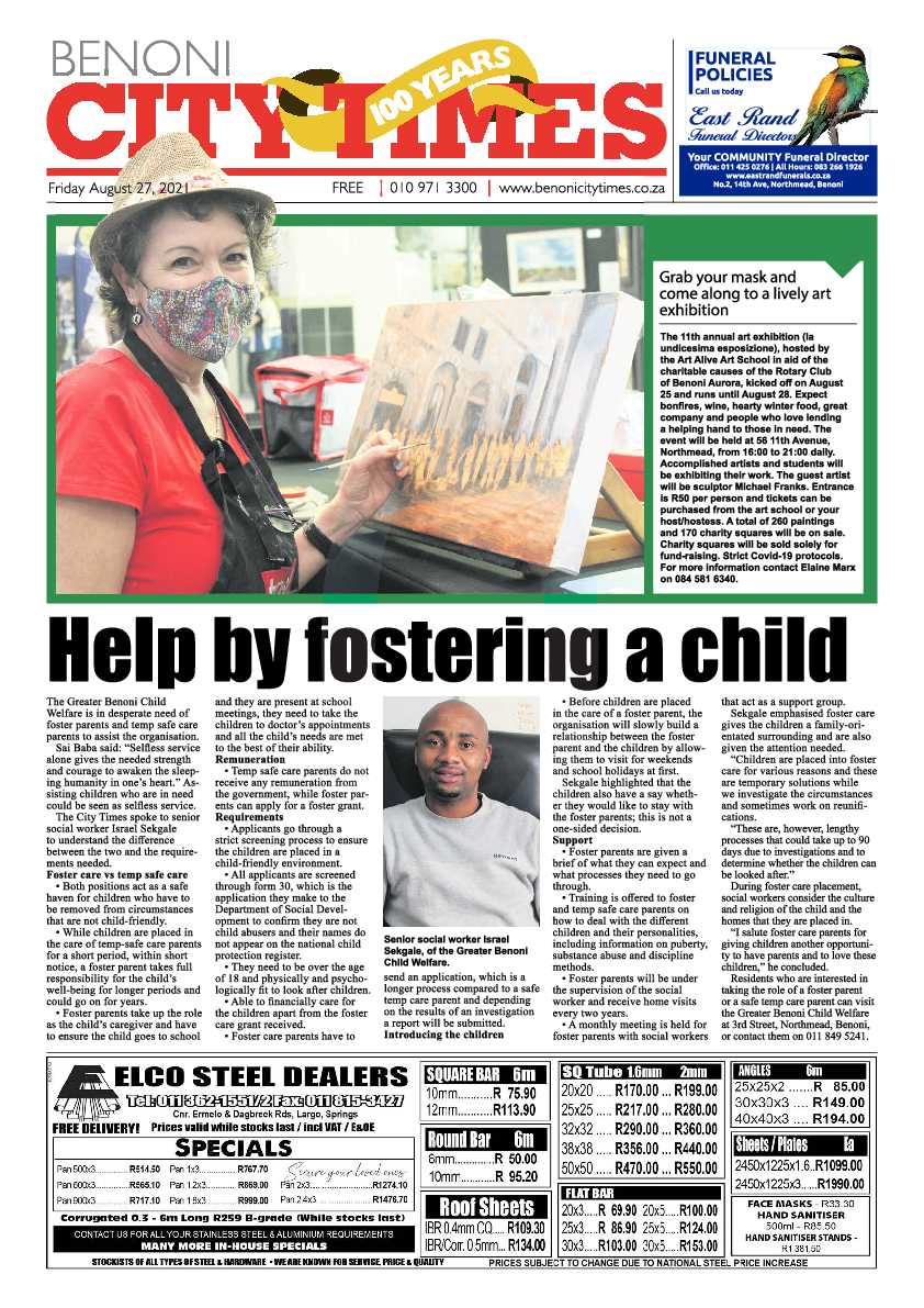 Benoni City Times 27 August 2021 page 1