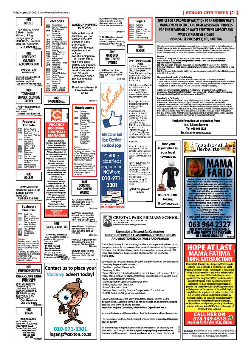Benoni City Times 27 August 2021 page 21
