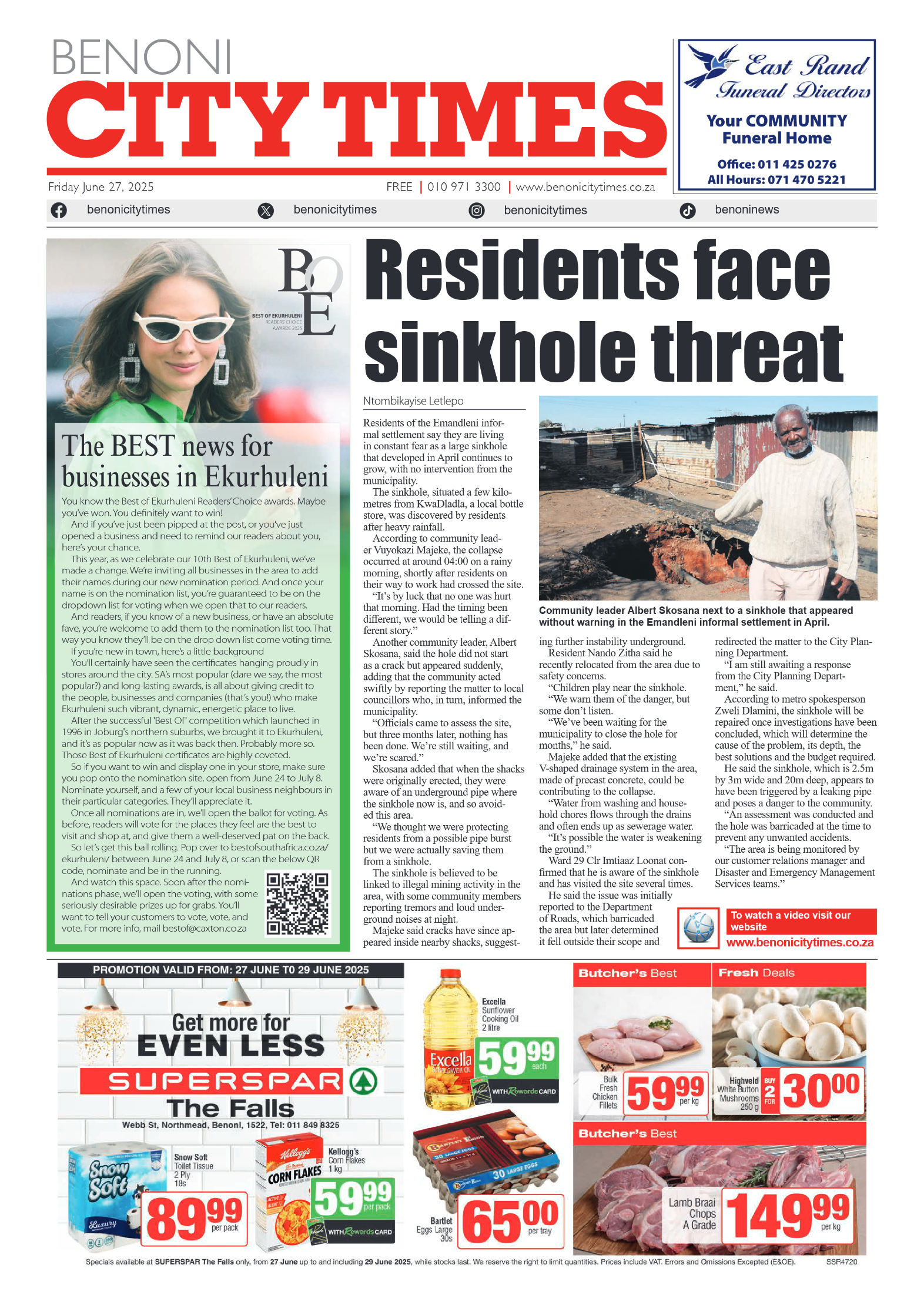 Benoni City Times 27 June 2025 page 1