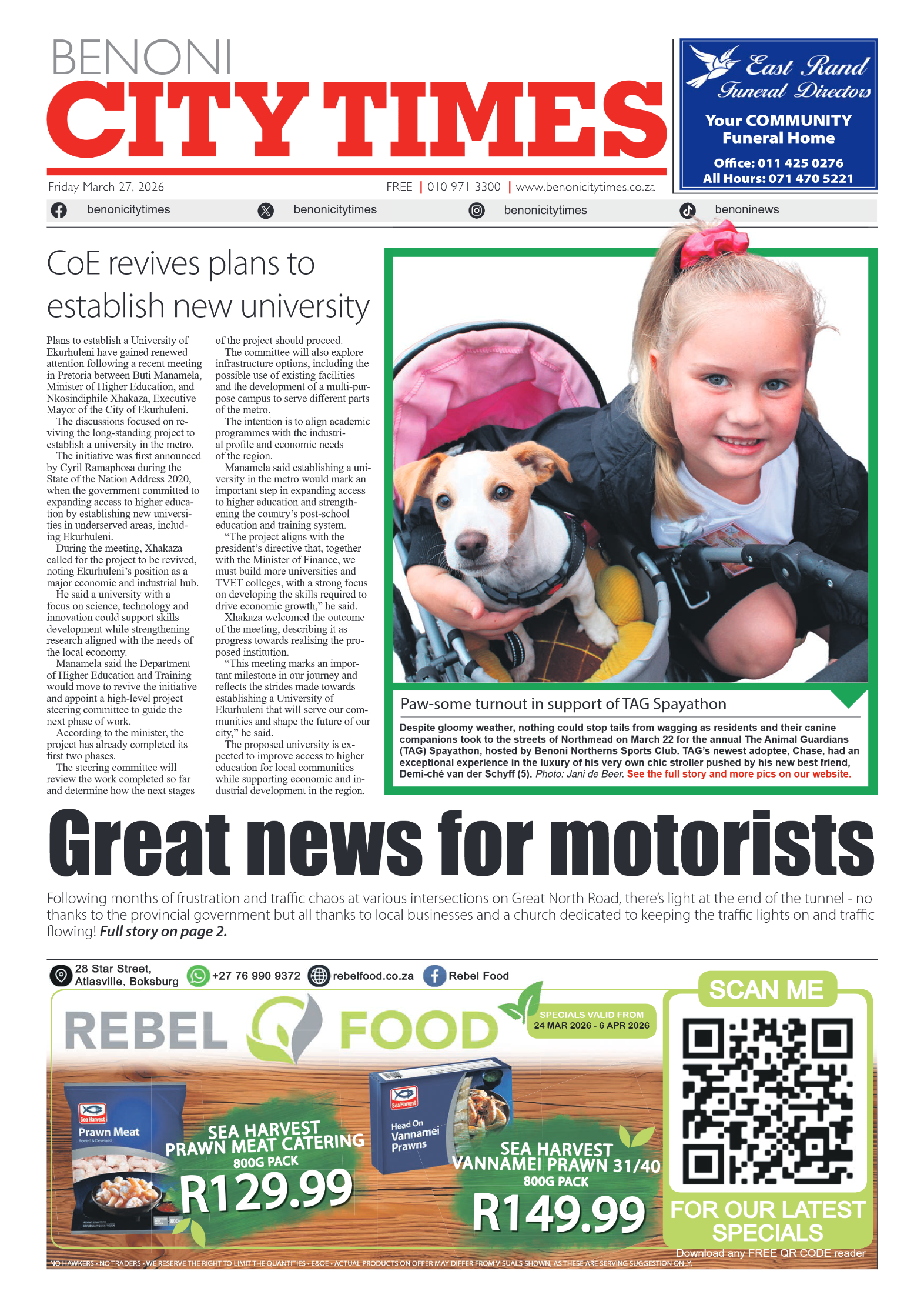 Benoni City Times 27 March 2026 page 1