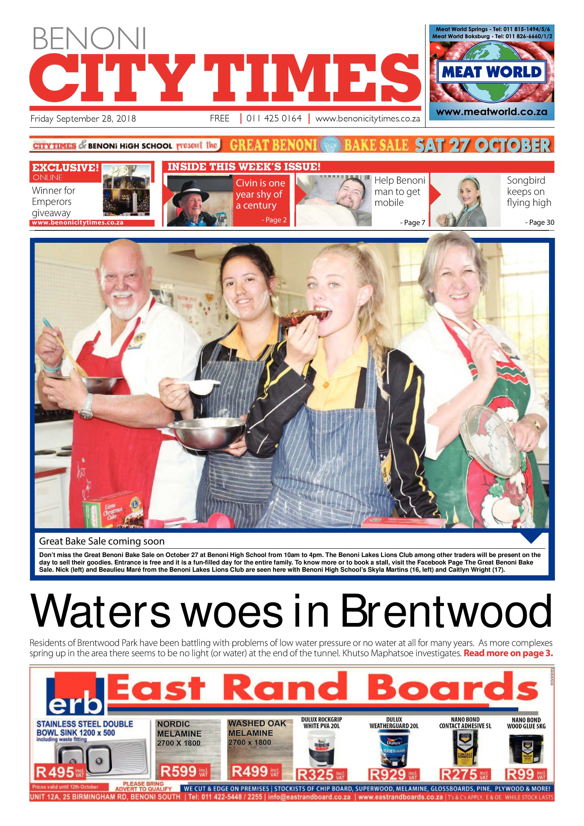 Benoni City Times 27 September 2018 page 1