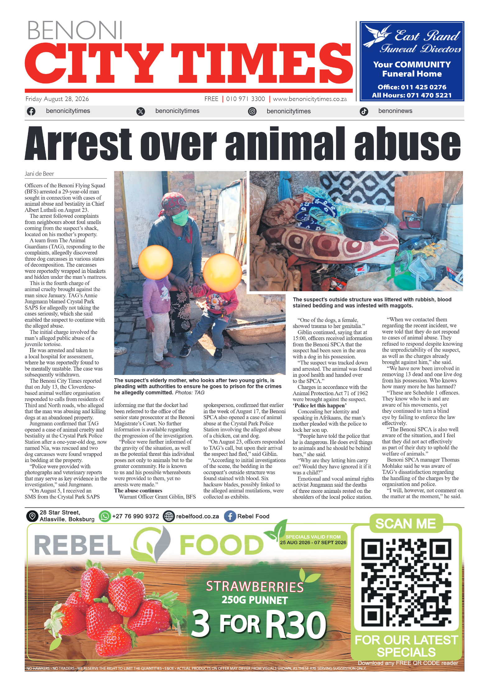 Benoni City Times 28 August 2026 page 1