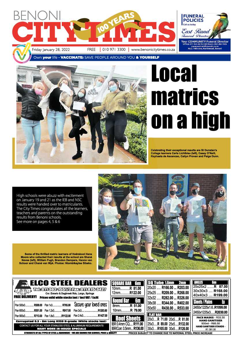 Benoni City Times 28 January 2022 page 1