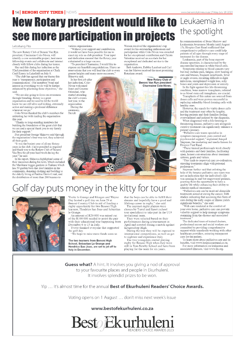 Benoni City Times 28 July  2023 page 14