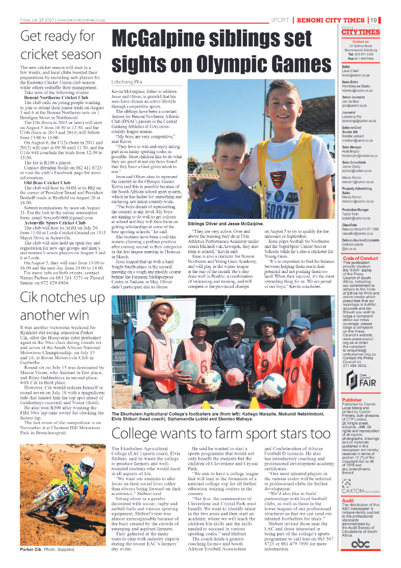 Benoni City Times 28 July  2023 page 19