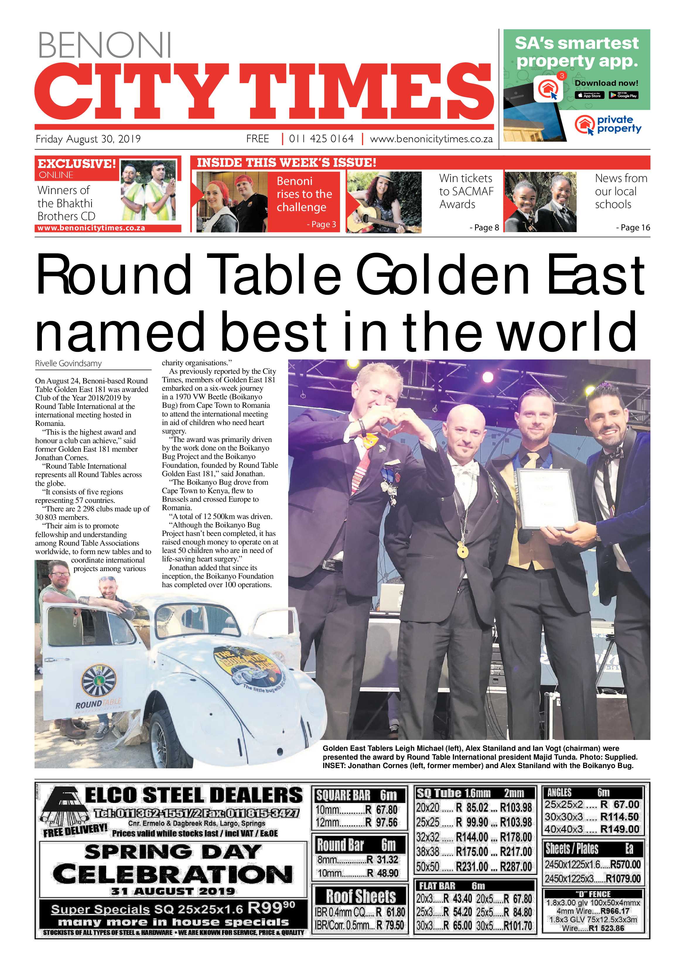 Benoni City Times 29 August 2019 page 1