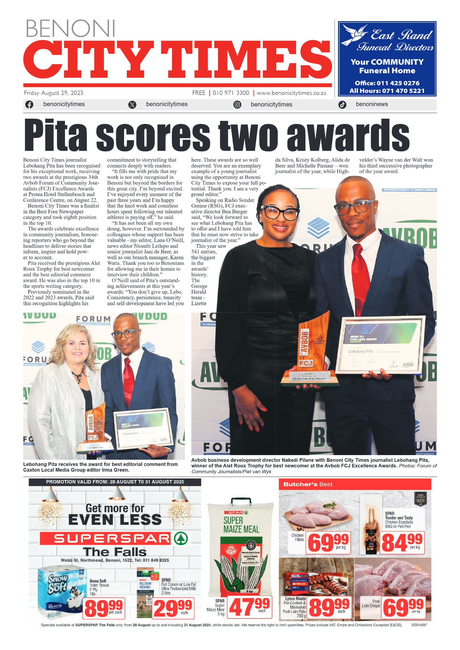 Benoni City Times 29 August 2025 page 1
