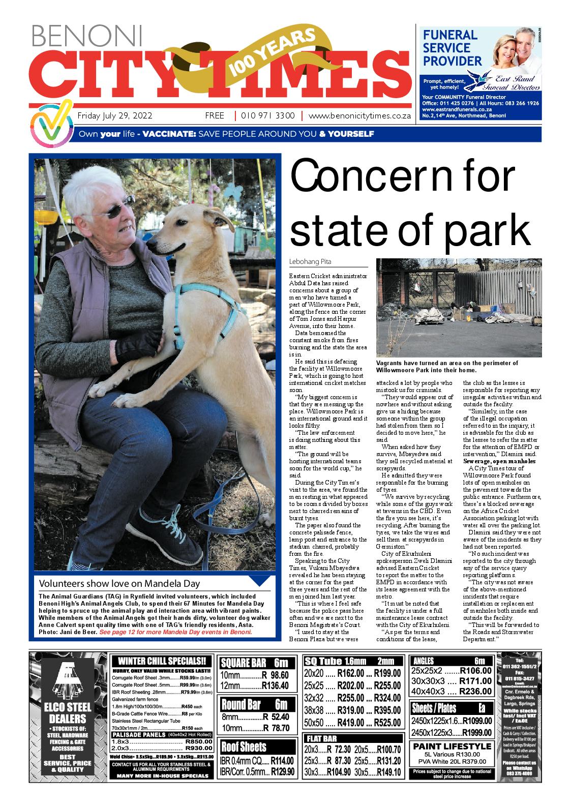 Benoni City Times 29 July 2022 page 1