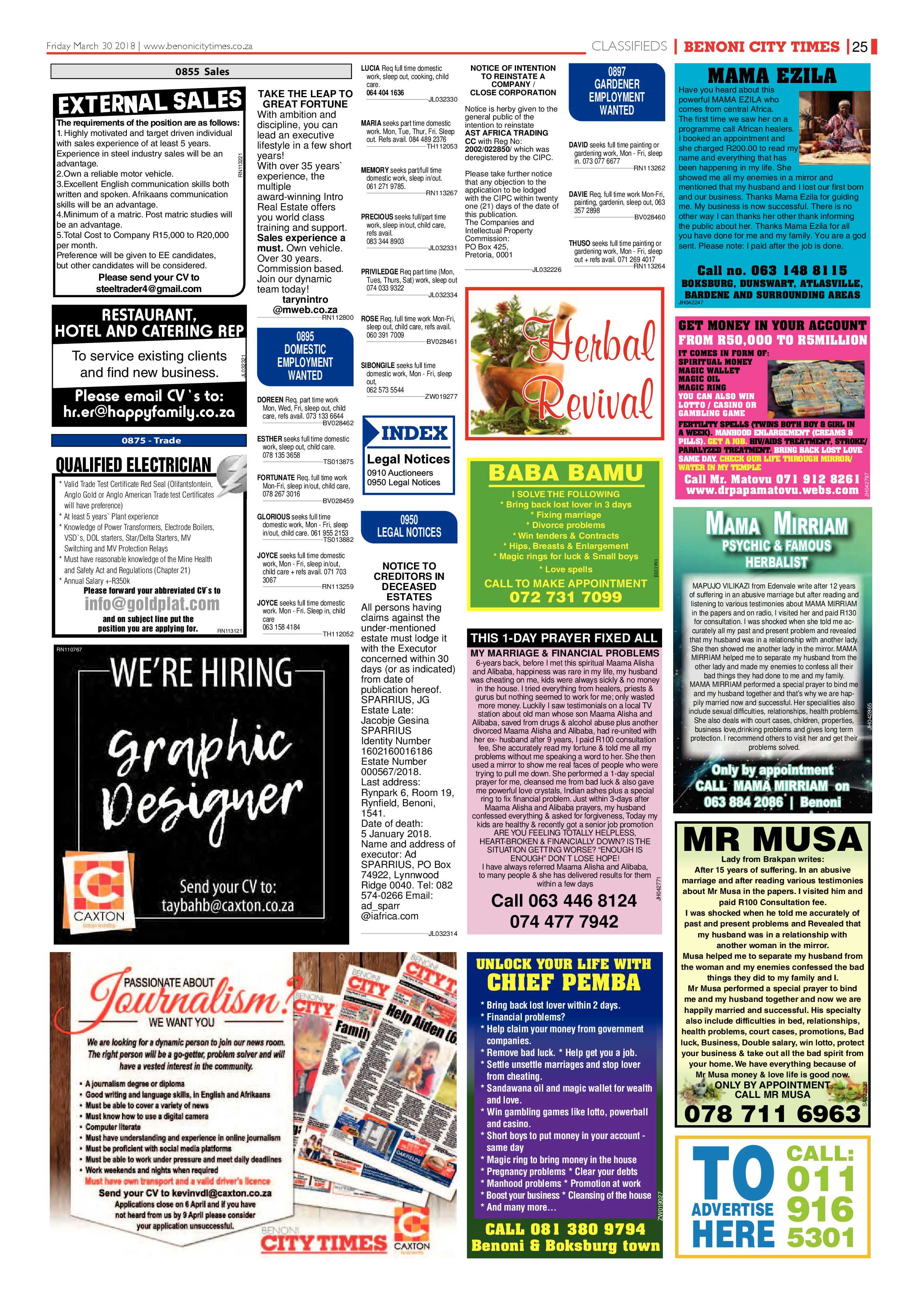 Benoni City Times 29 March 2018 page 25