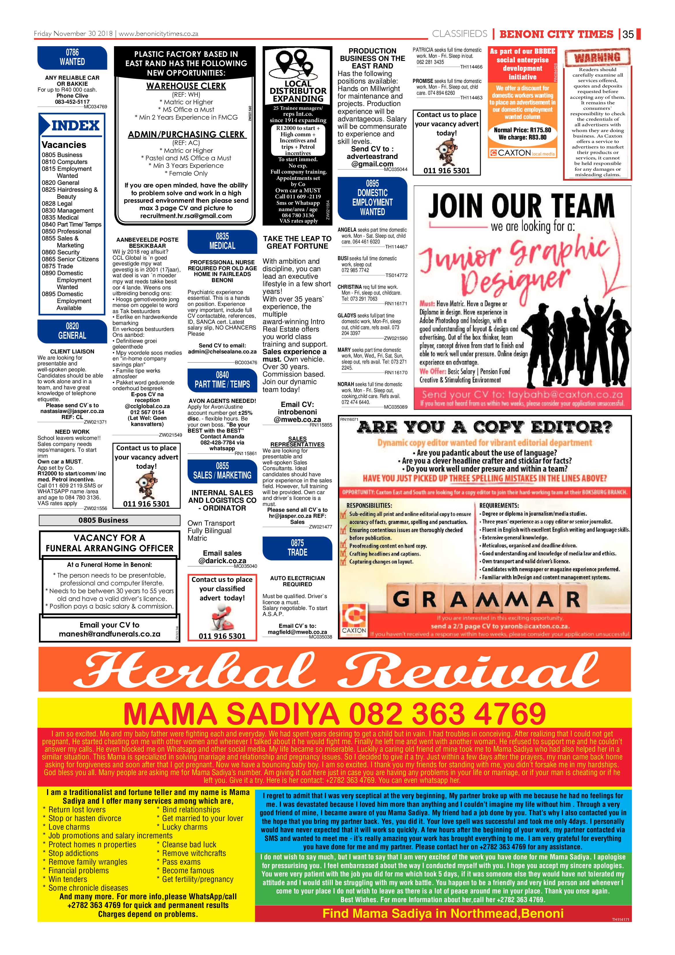 Benoni City Times 29 November 2018 page 35
