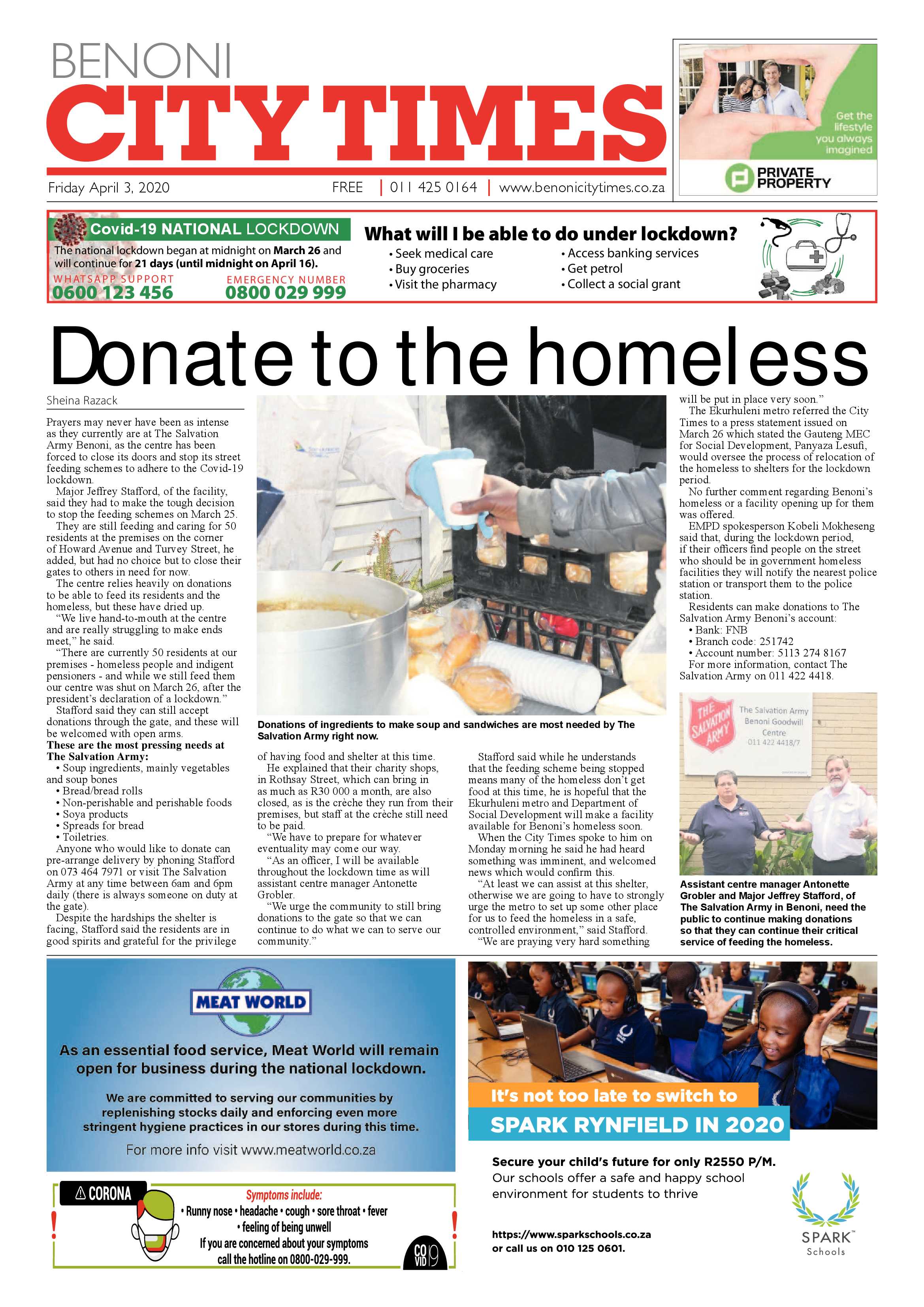Benoni City Times 2 April 2020 page 1